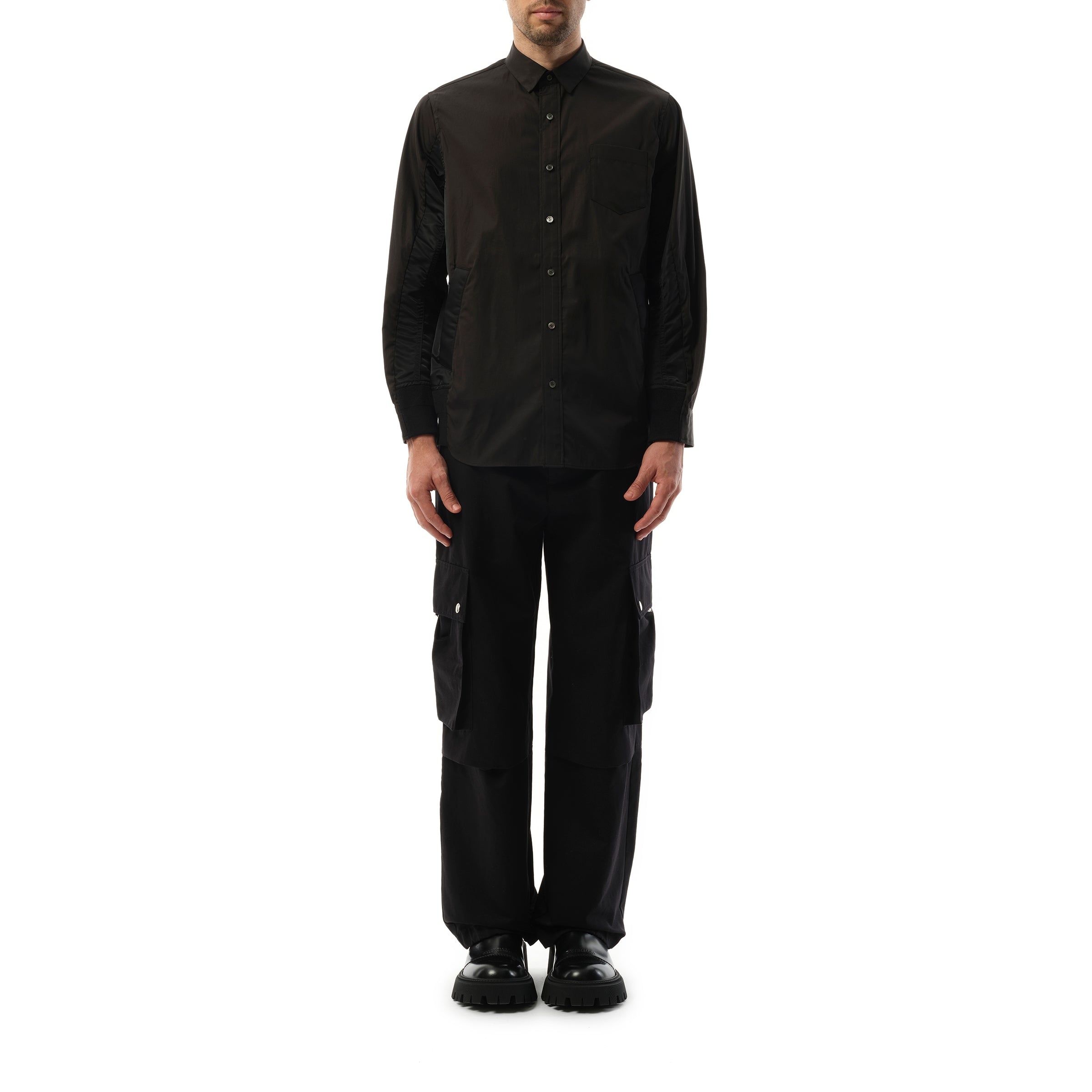 Cotton Poplin Nylon Shirt in Black - 4
