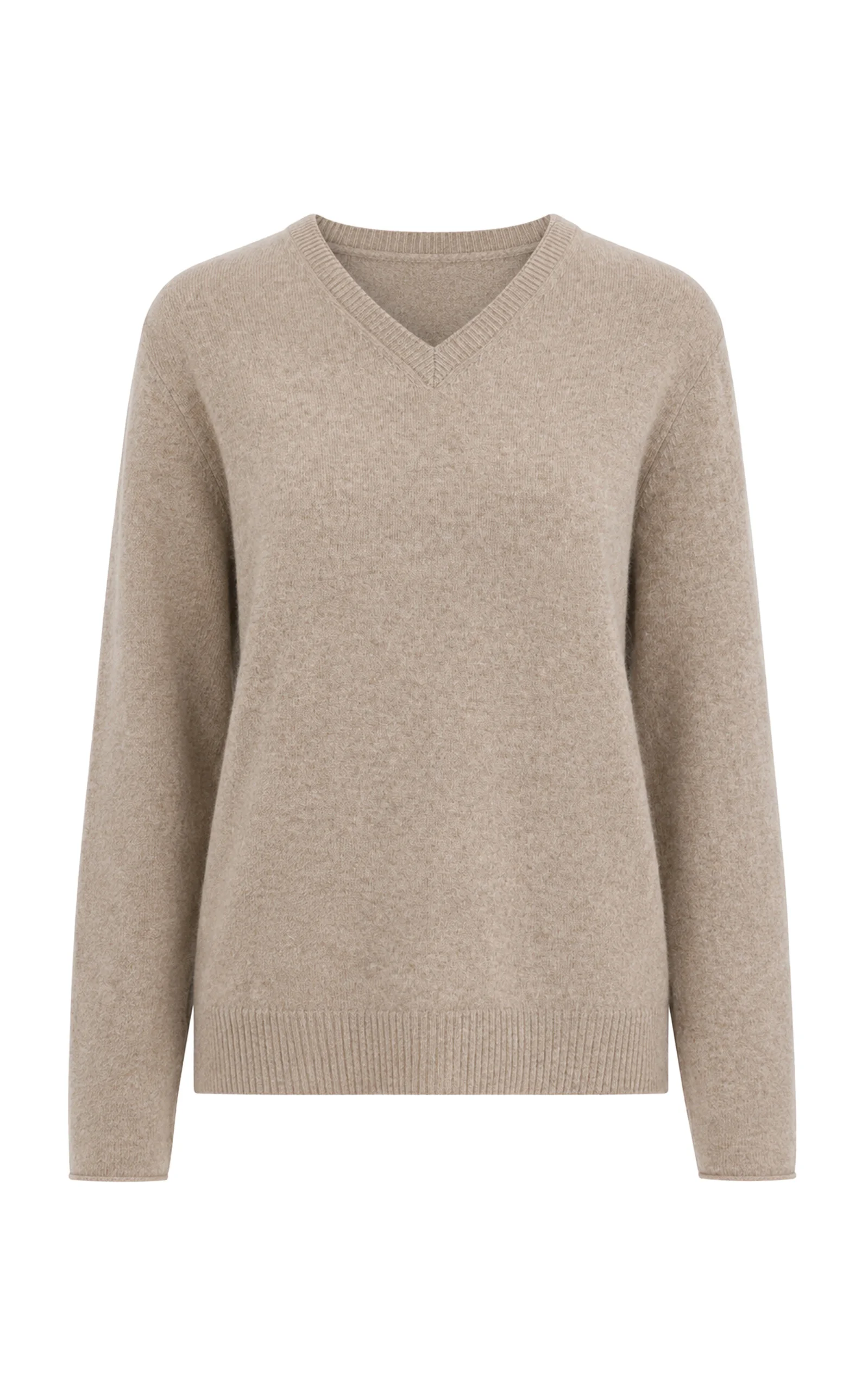 V-Neck Long Sleeve Cashmere Knit Top - 1