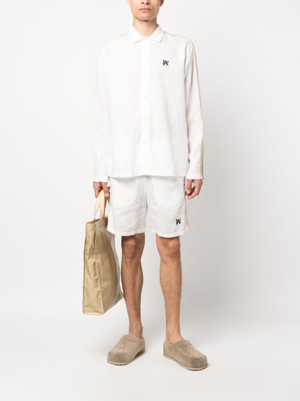 PA Monogram-print linen track shorts - 2