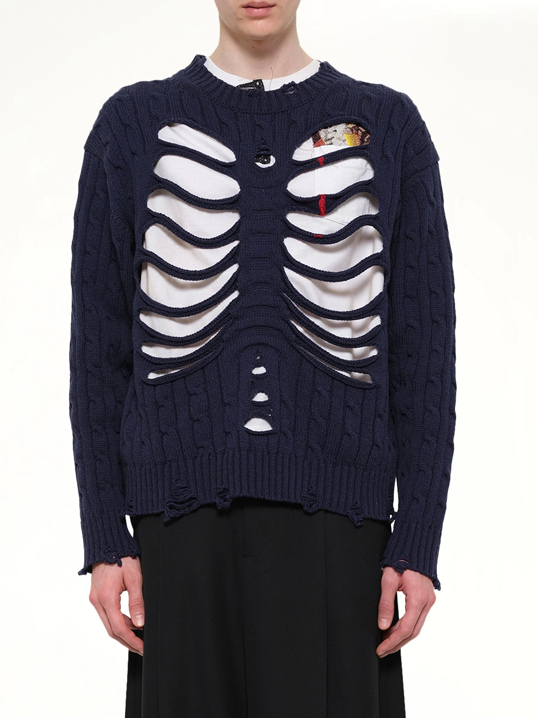 Rib Cage Cable Knit Pullover in Navy - 1