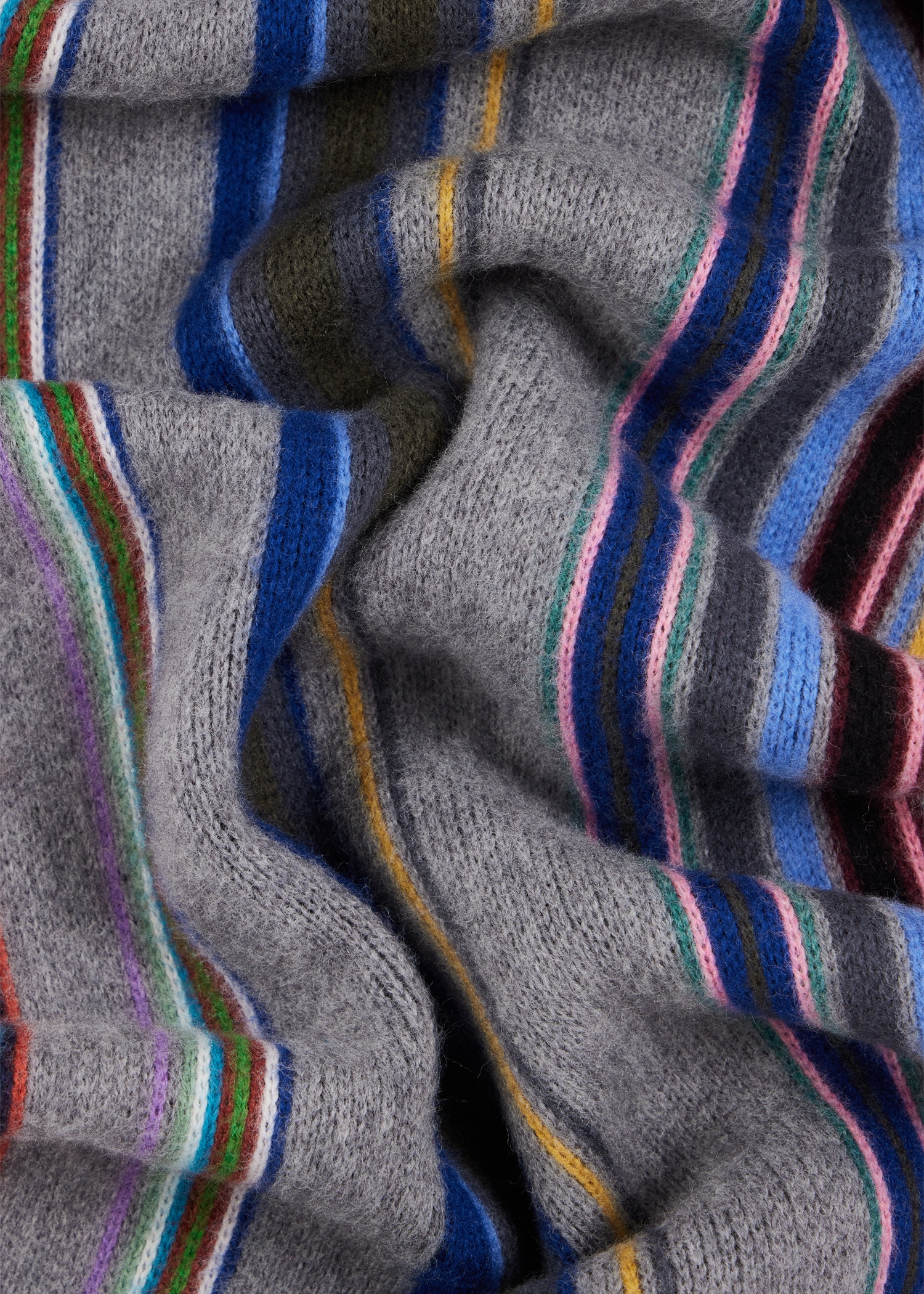 Grey Merino Wool Multistripe Scarf - 4