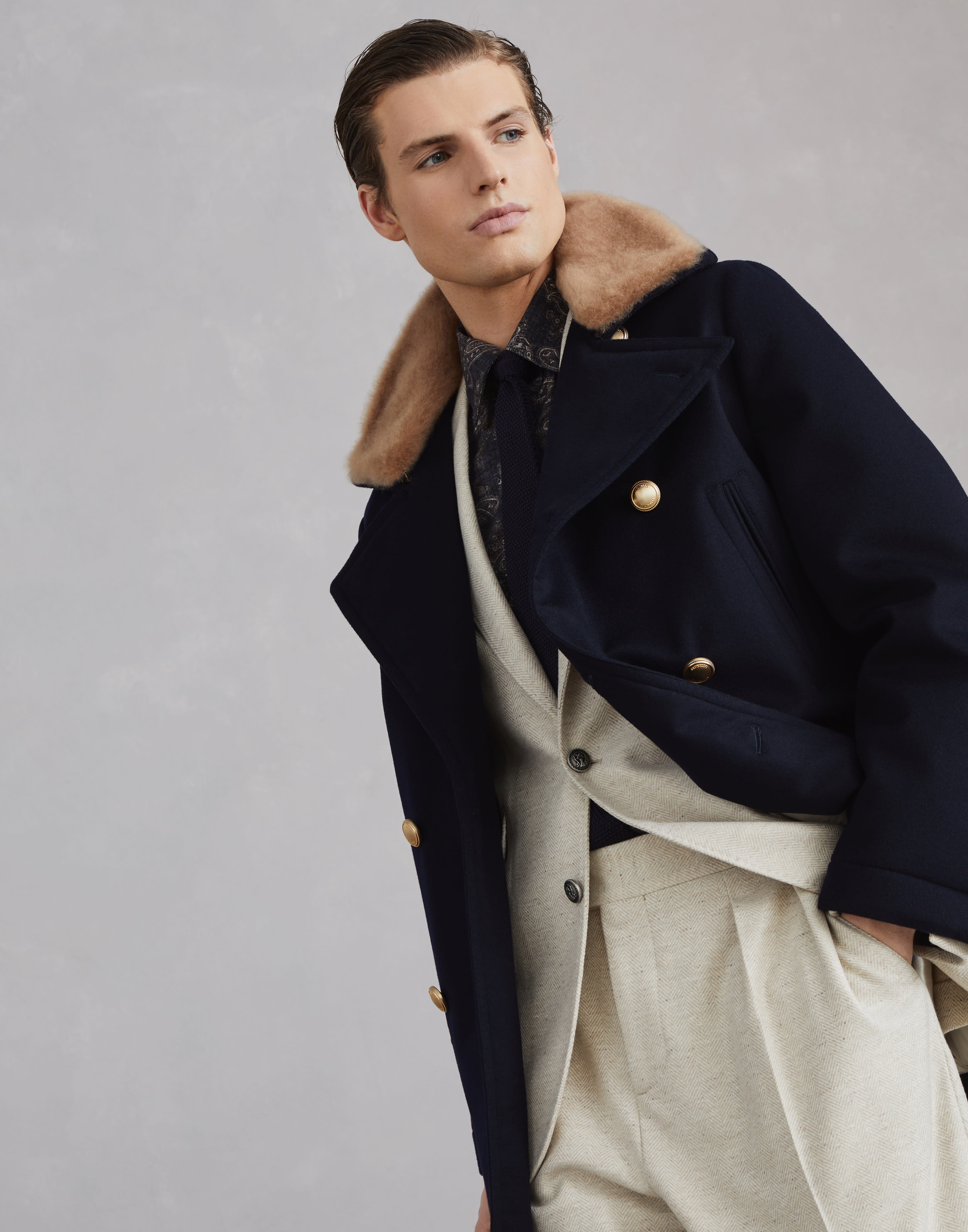 One-and-a-half-breasted coat in bonded cashmere beaver cloth with Thermore® padding and detachable s - 4