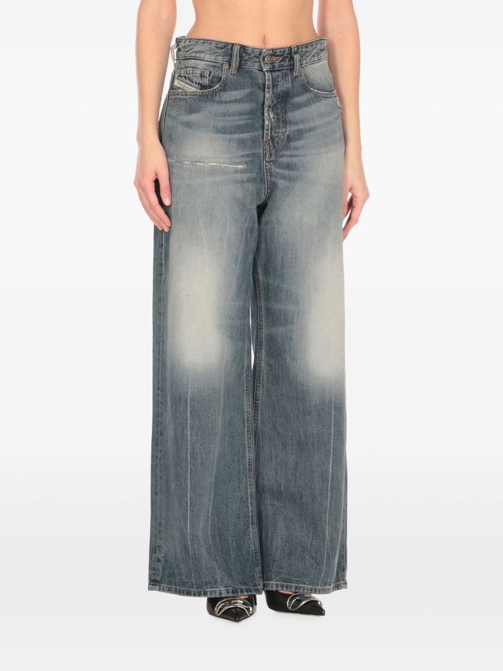 washed effect wide leg jeans - 3