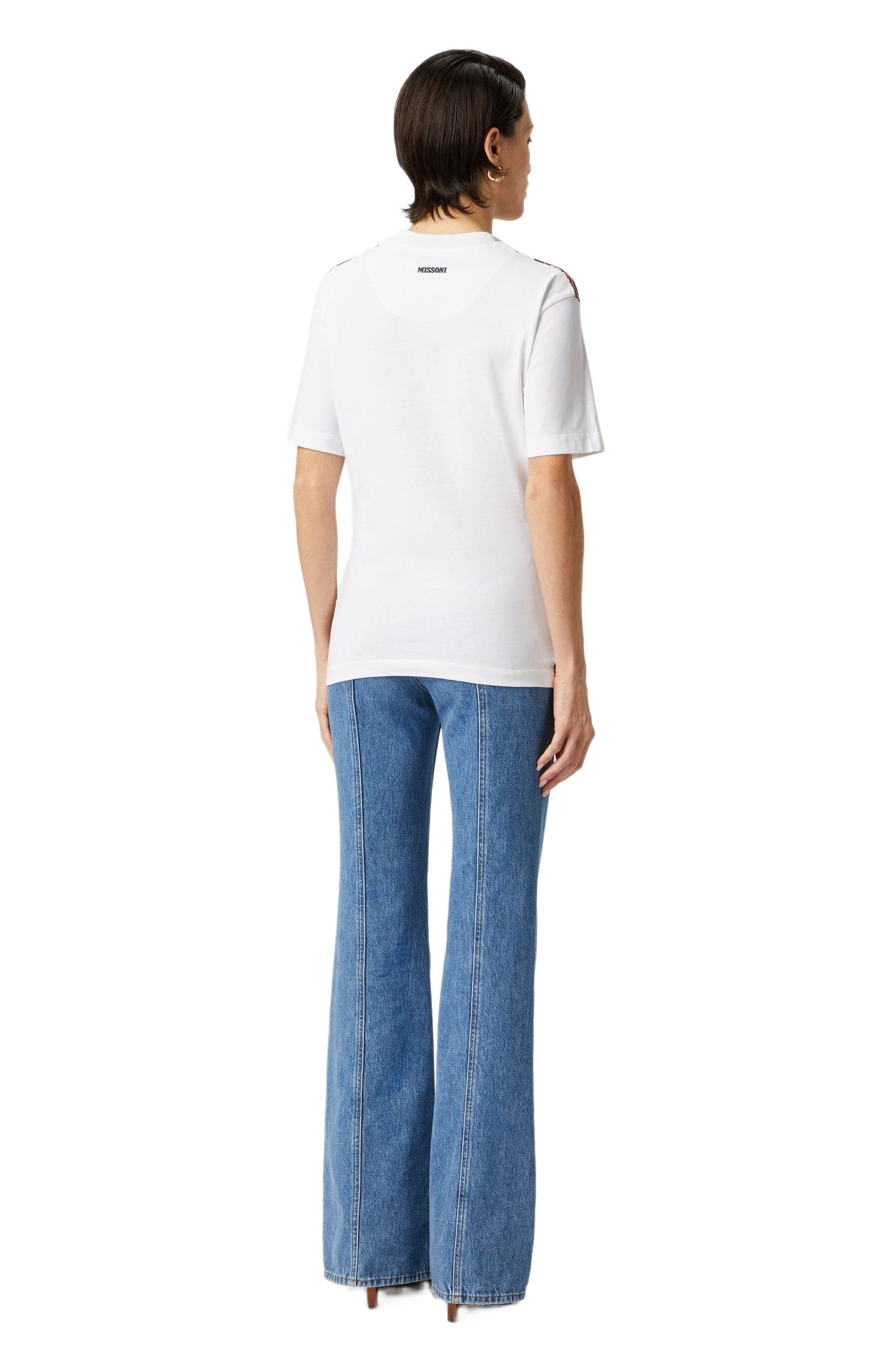 Missoni Crewneck T-shirt With Lamé Zig Zag Knit Insert in White & Beige at Nordstrom - 3