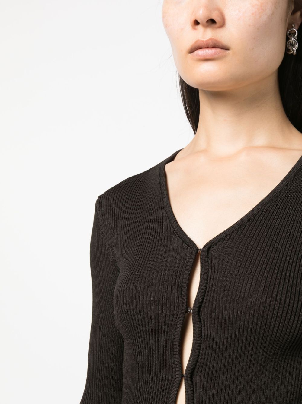 hook-fastening ribbed cardigan - 5