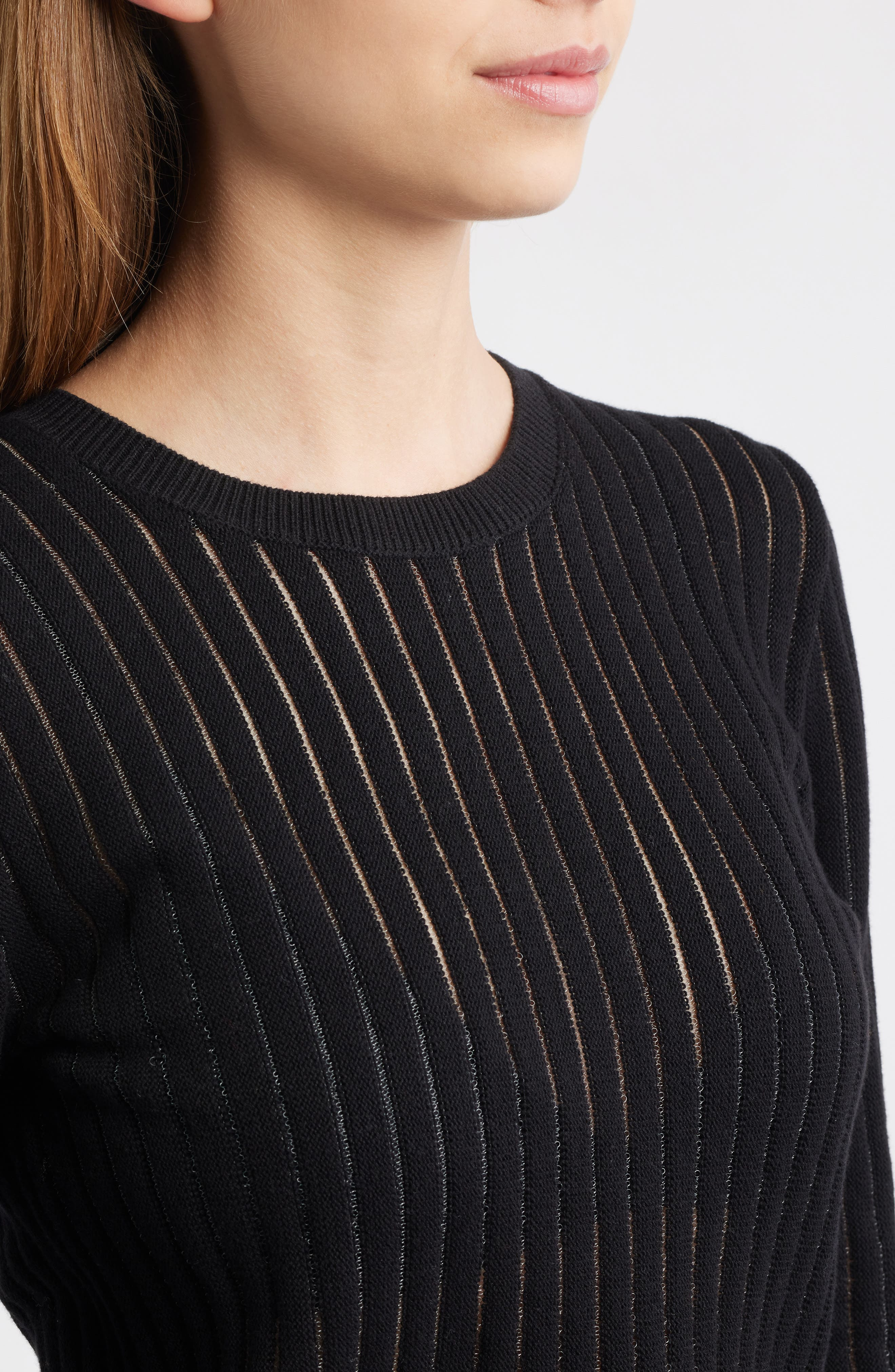 FRAME The Sheer Stripe Sweater in Black at Nordstrom - 4