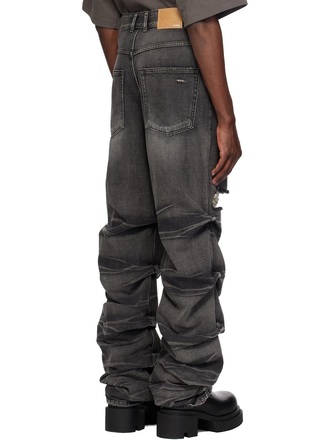 Black Wrinkled Straight Jeans - 3