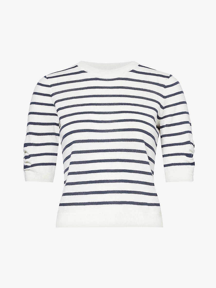 Gathered-sleeve striped knitted jumper - 1
