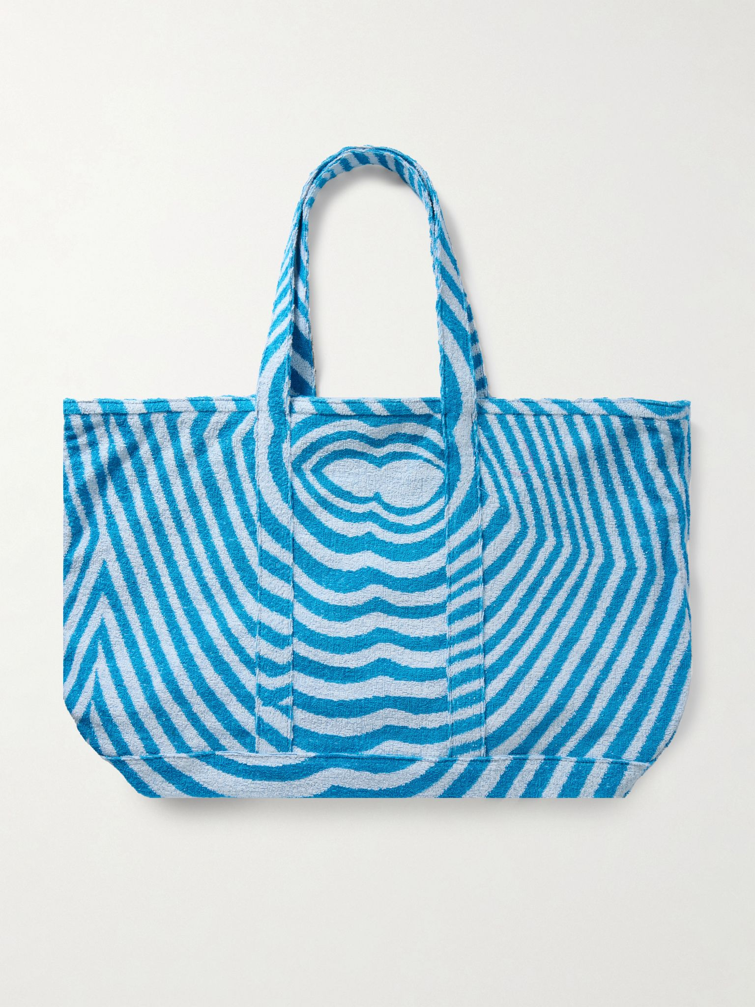 Embroidered Striped Organic Cotton-Terry Tote Bag Blue - 3