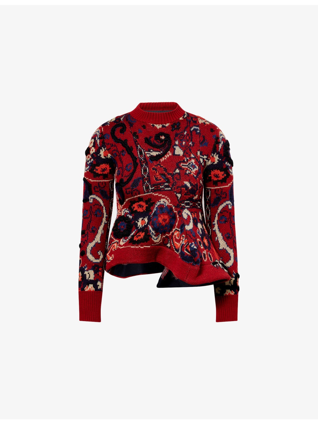 Floral Wavy-Hem Wool Jumper - 1