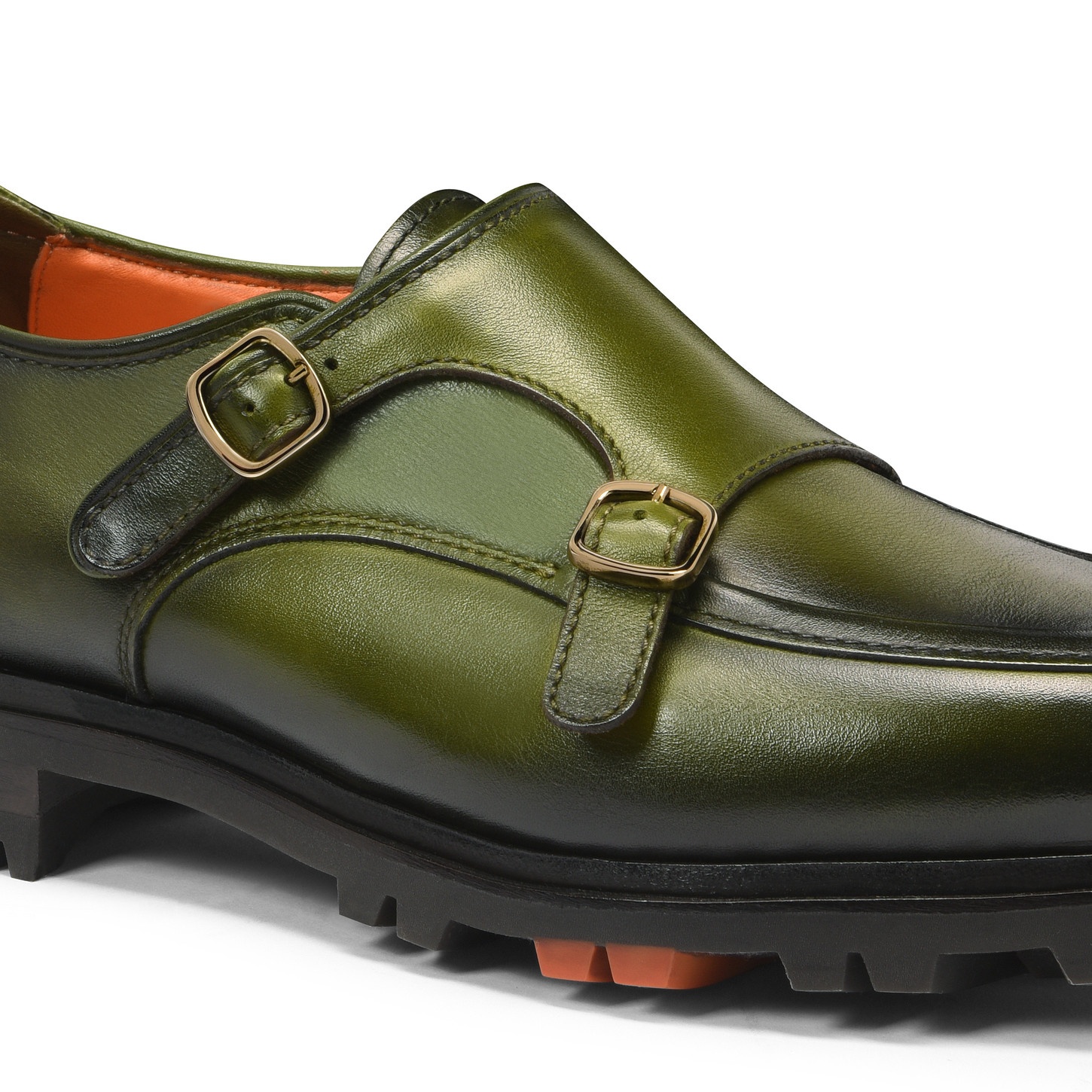 Men's green leather double-buckle shoe - 6