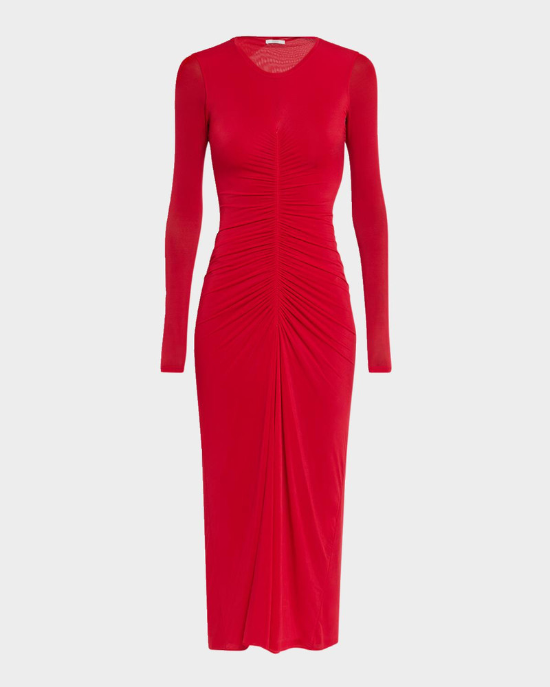 Selena Ruched Long-Sleeve Midi Dress 1