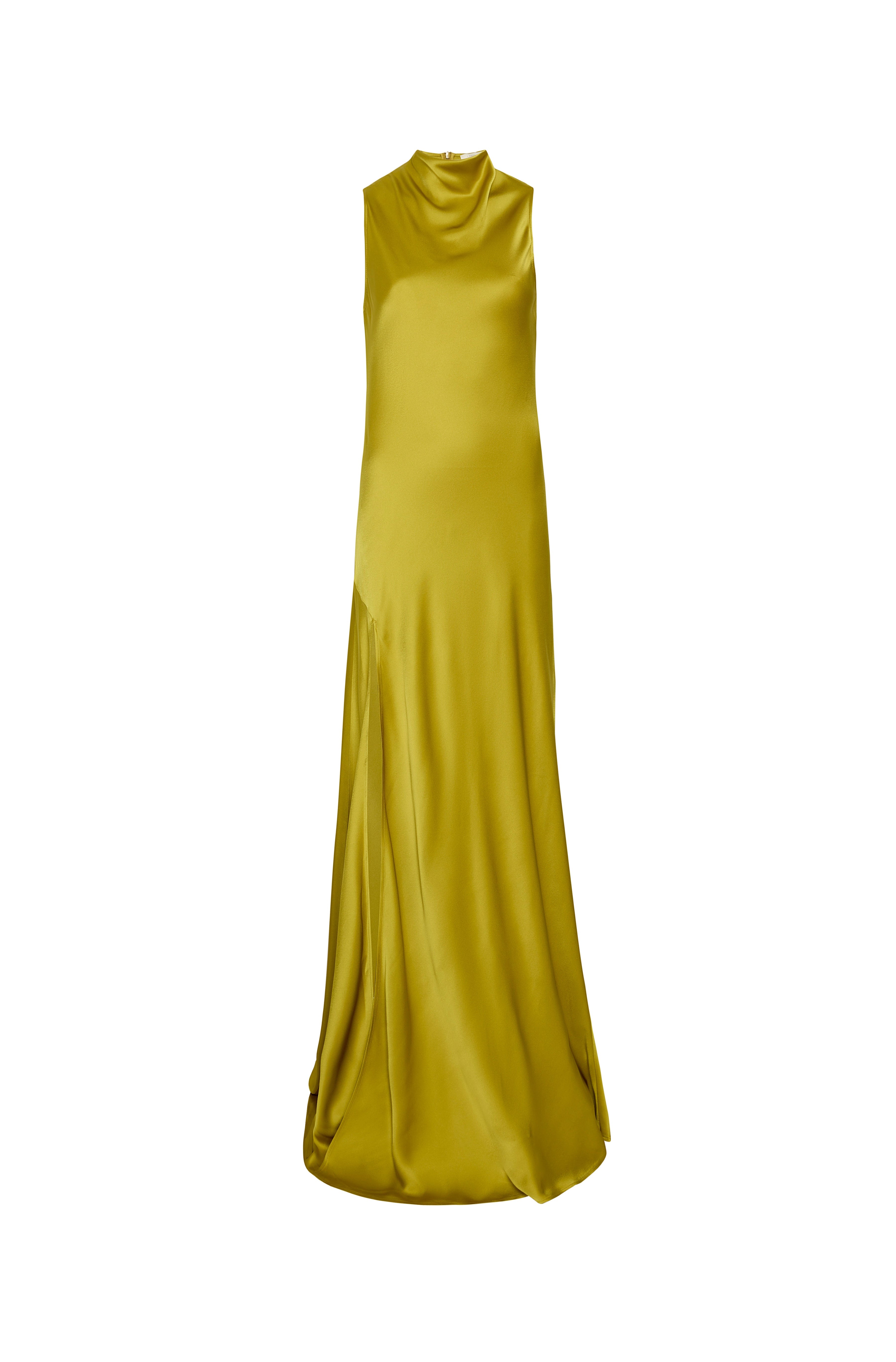 Satin Drape Neck Sleeveless Gown - 1