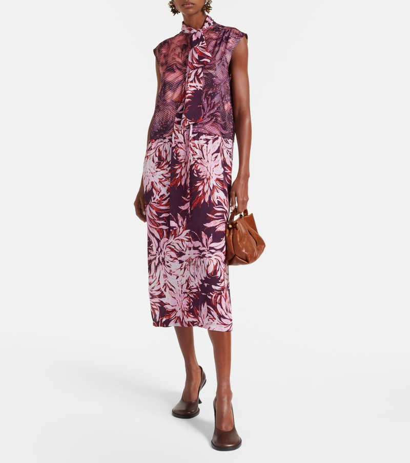 Dries Van Noten Printed tie-neck midi dress outlook