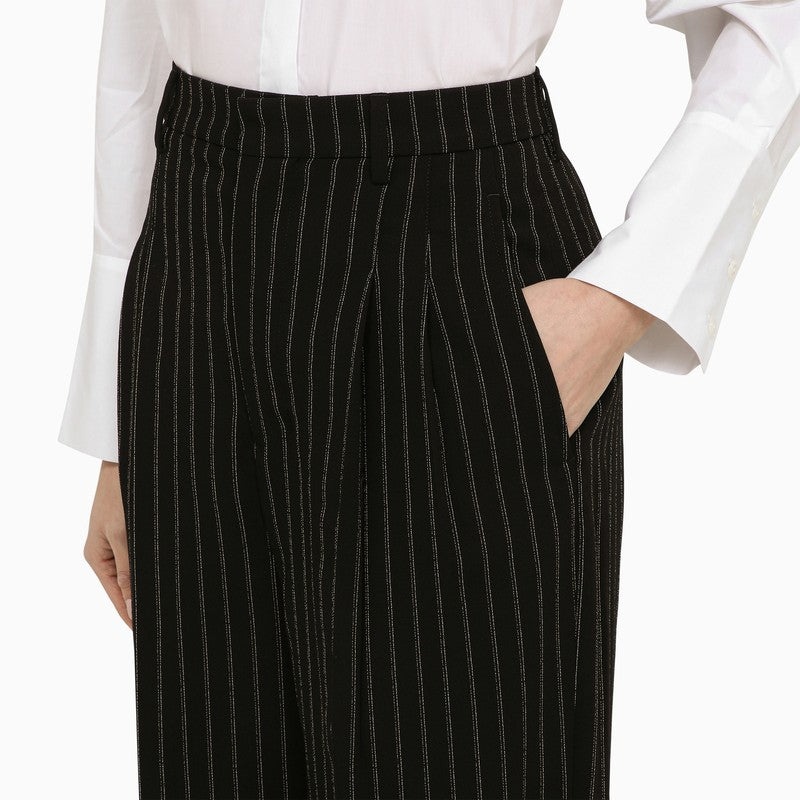 Ami Paris Black/Chalk Wool Pinstripe Trousers Women - 5