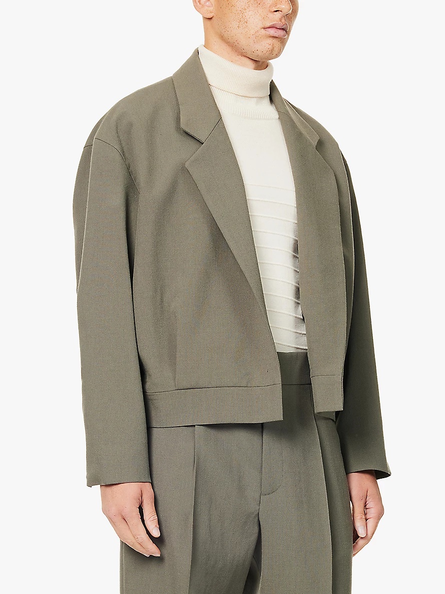 Notched-lapel pleat-front wool woven jacket - 3