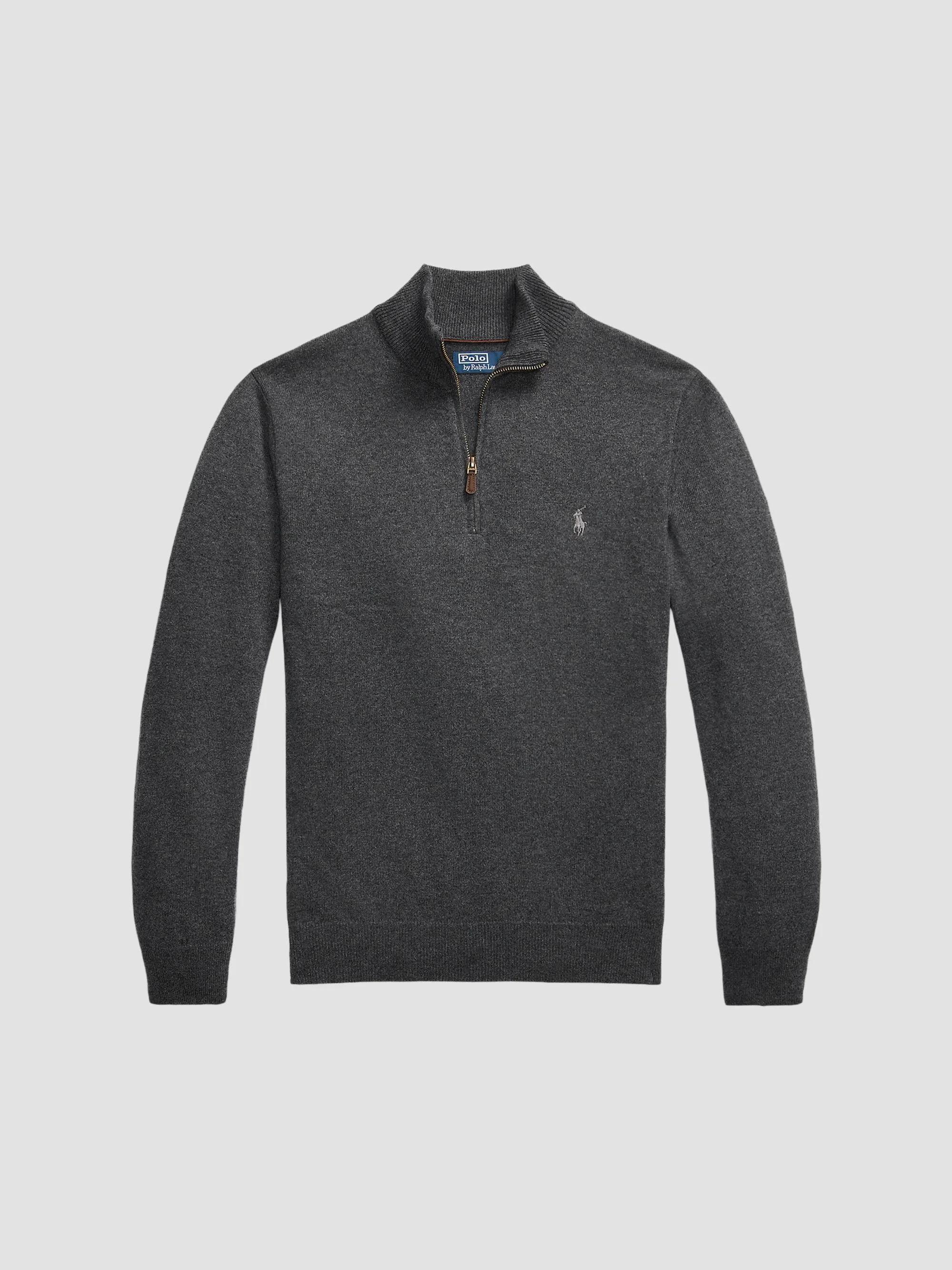 Men's Logo Wool Quarter-Zip Sweater - Dark Charcoal Heather - 1