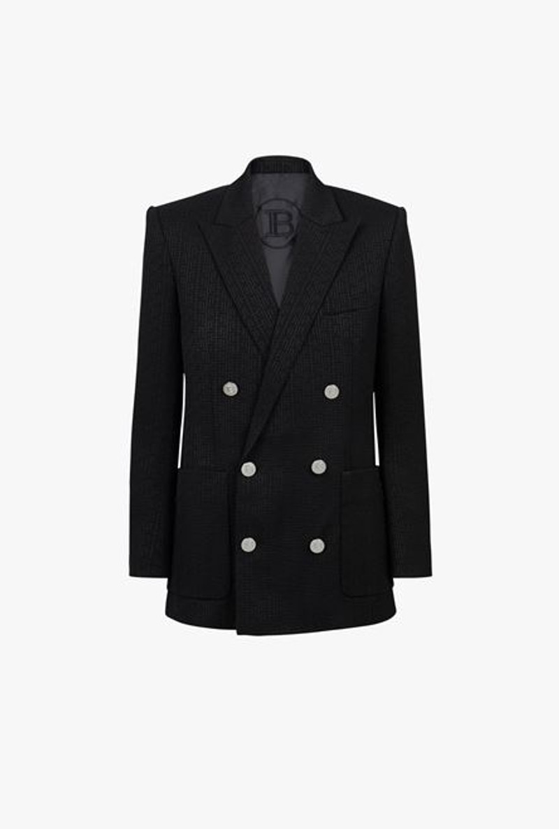 Black eco-designed crepe blazer with Balmain monogram 1