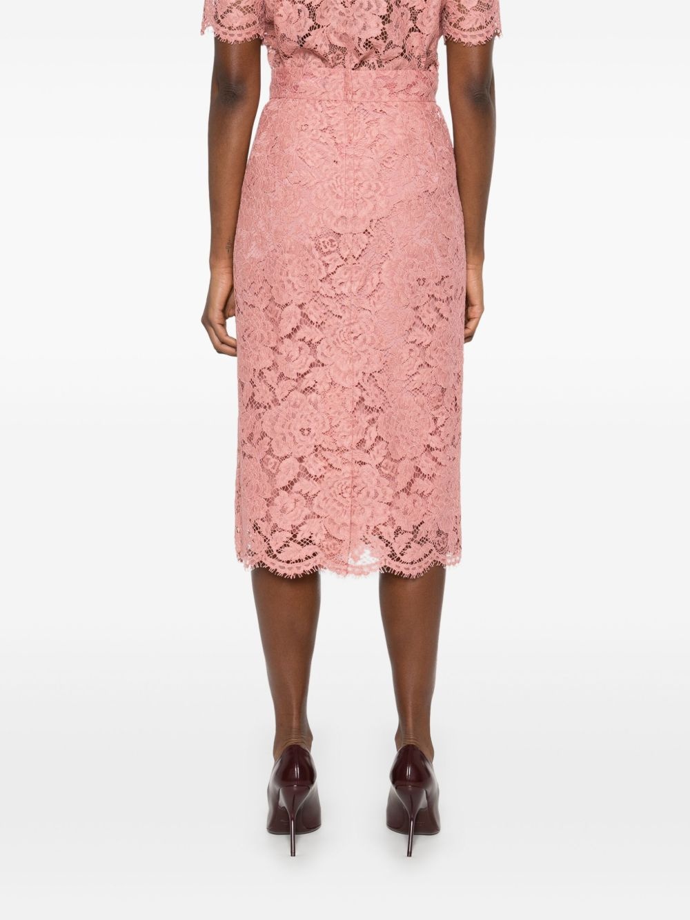 logo-embroidered lace midi skirt - 4