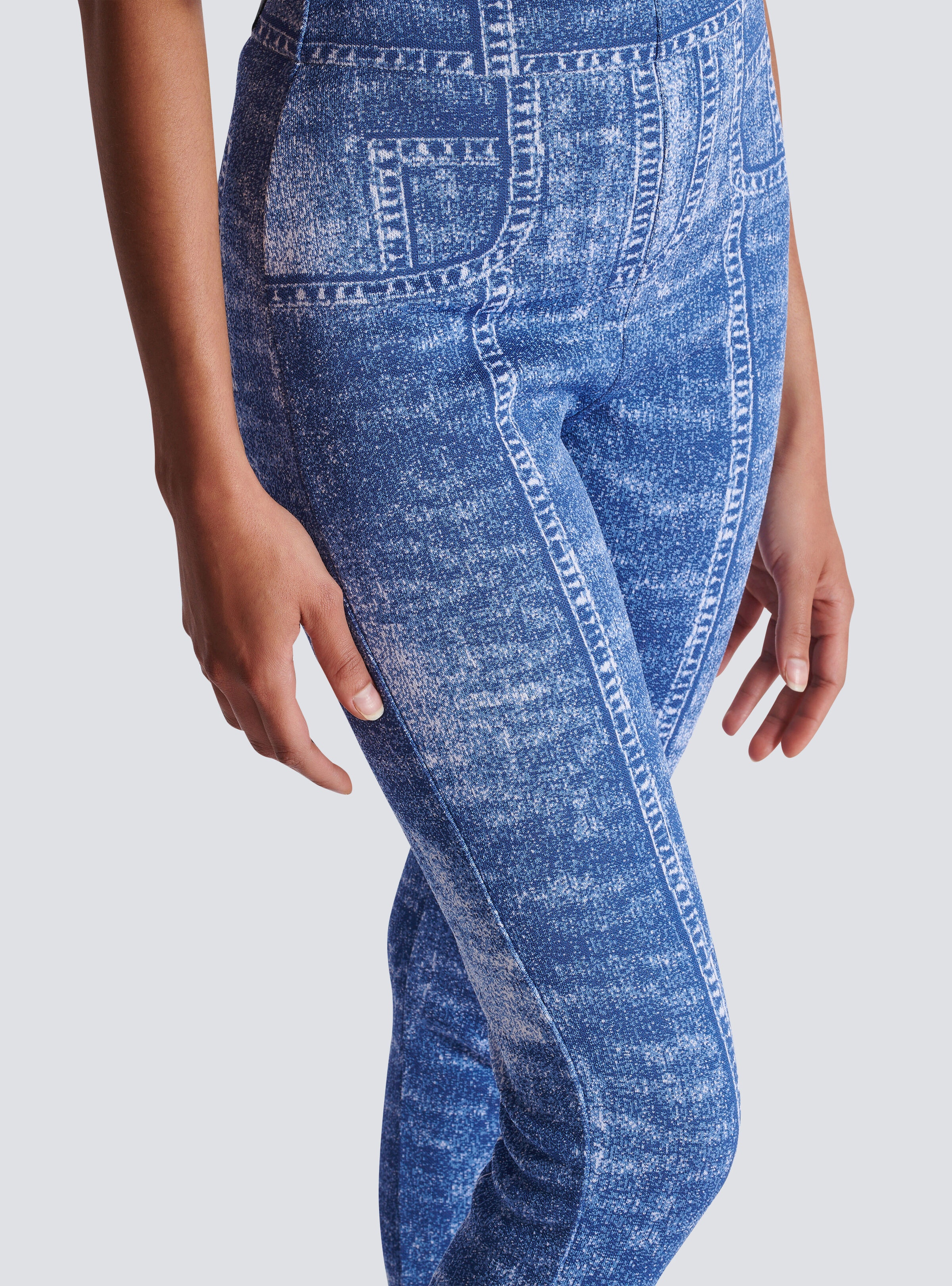 Jacquard knit leggings with denim effect - 6