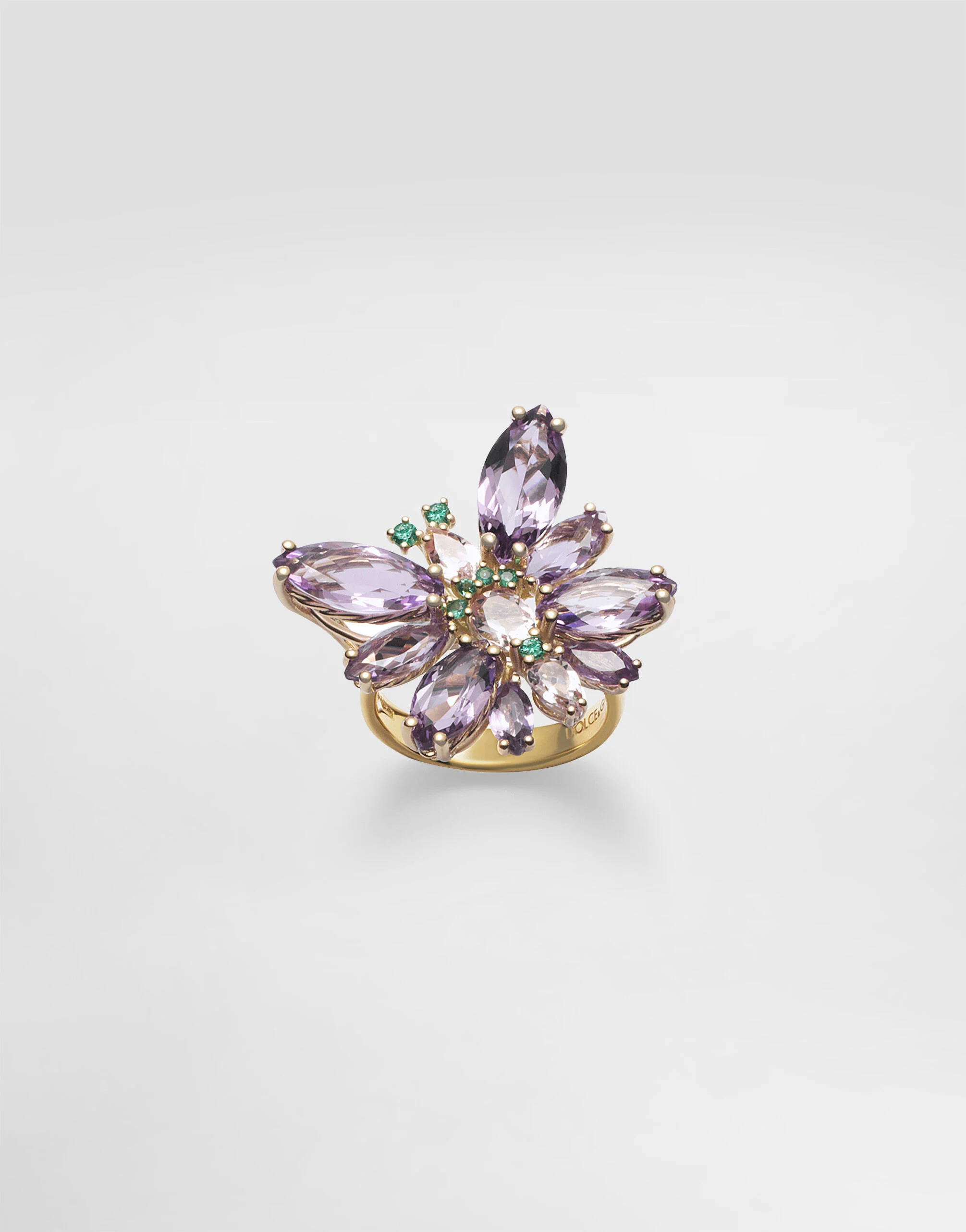 Butterfly Ring 18-carat yellow gold, amethysts, morganites, and emeralds - 1