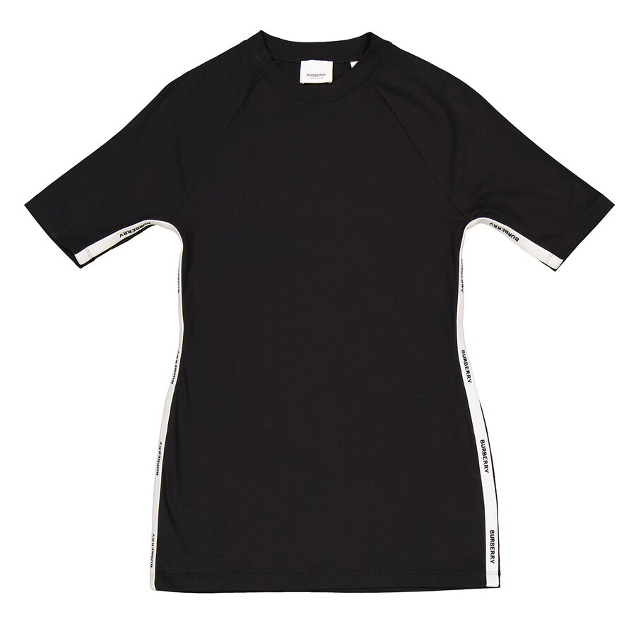 Burberry Ladies Black Thora Logo Tape Stretch-Cotton T-Shirt - 1