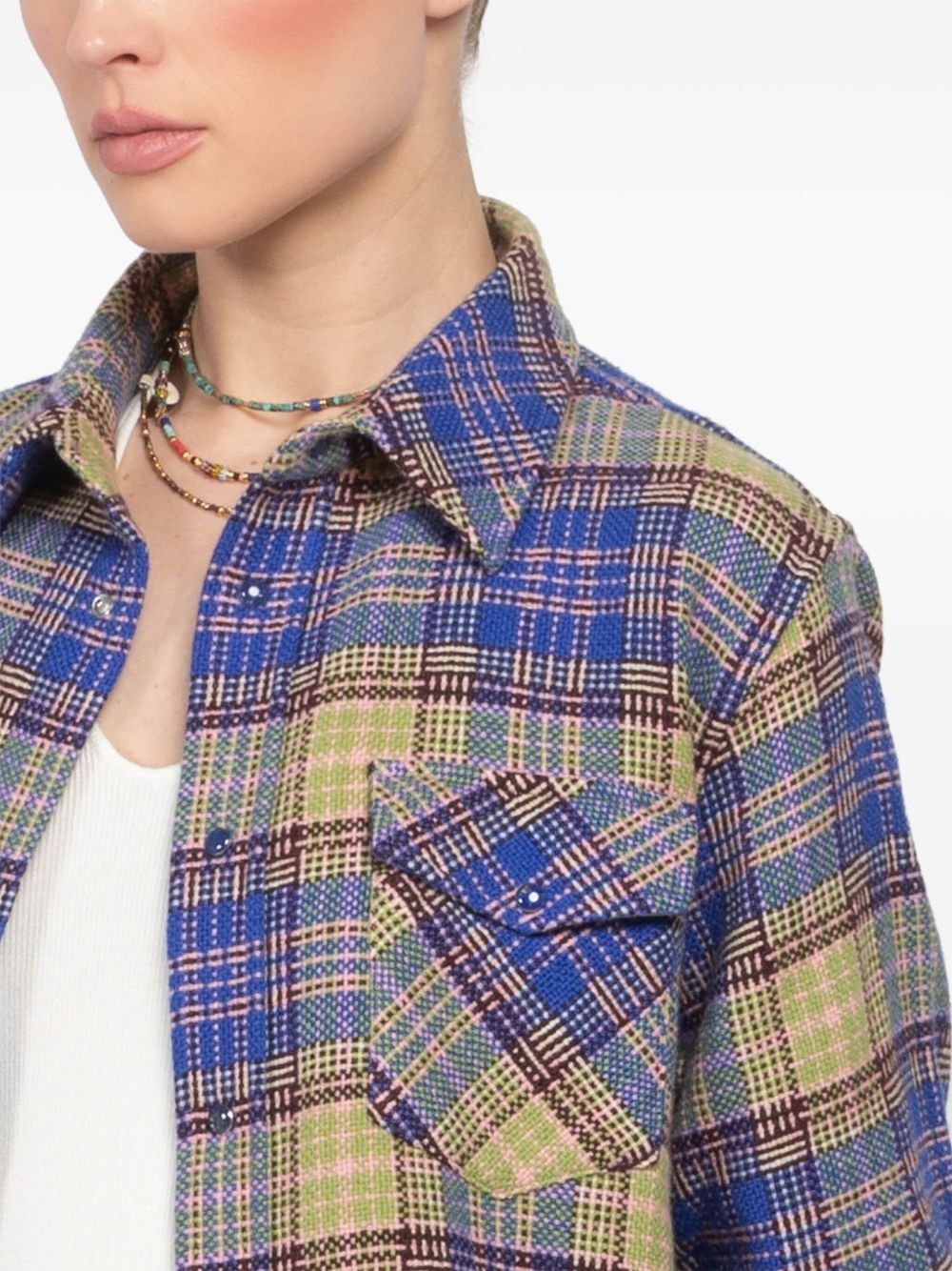 check-print cashmere overshirt - 5