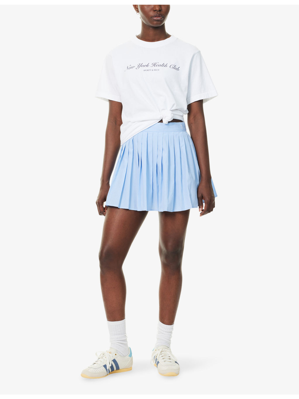 Pleated Striped Cotton Mini Skirt - 2