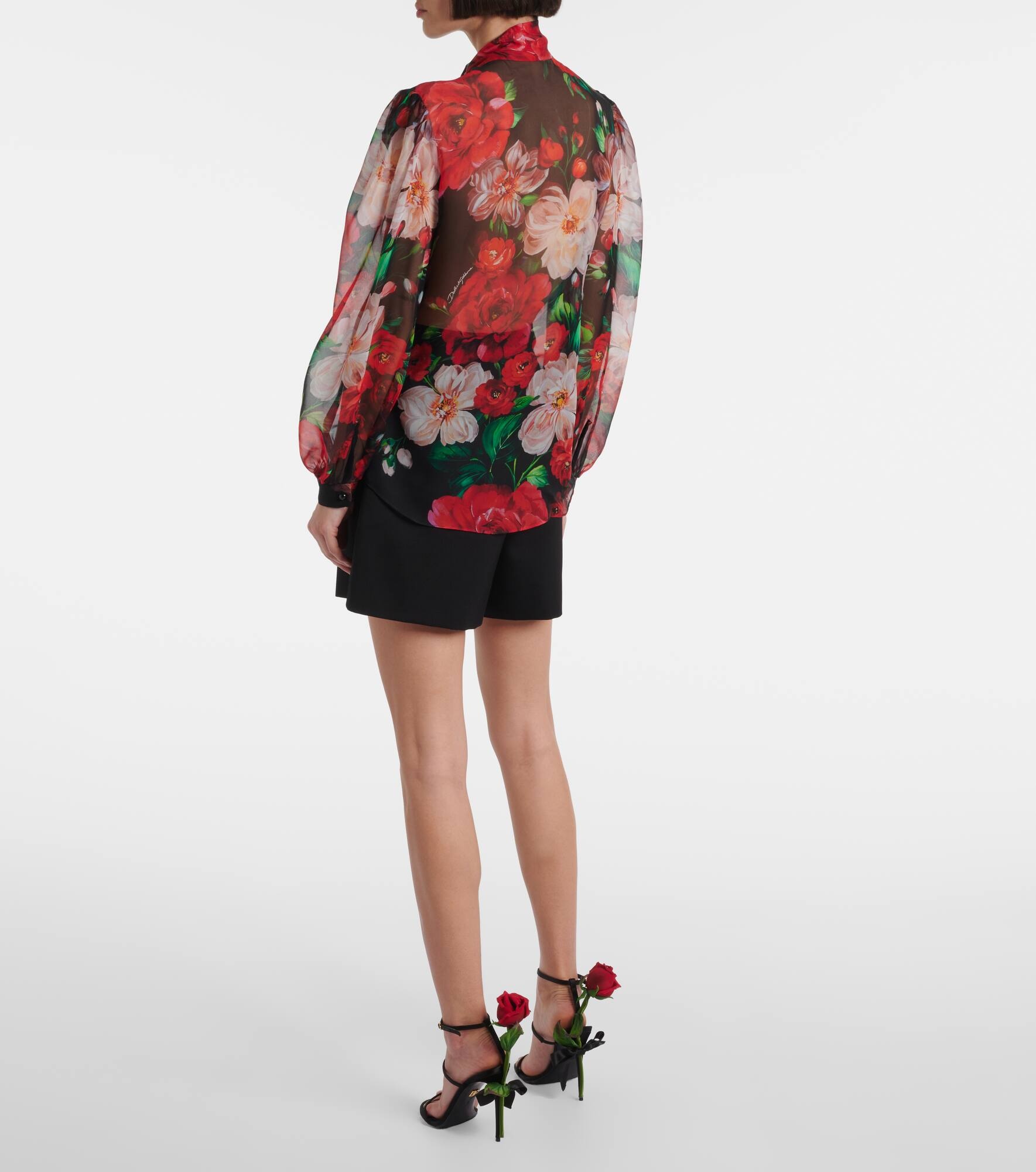 Floral tie-neck silk organza shirt - 3
