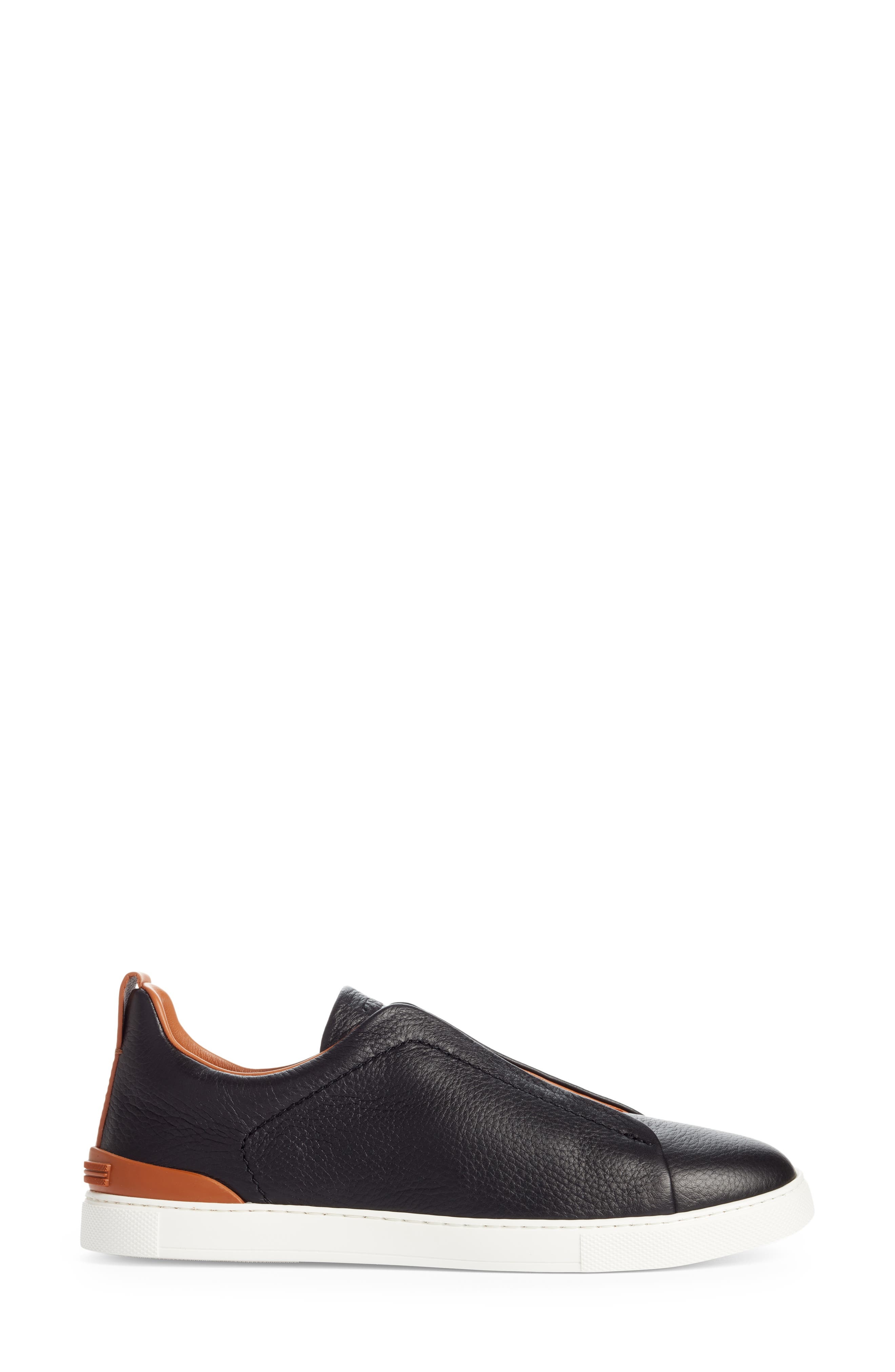 ZEGNA Triple Stitch Deerskin Slip-On Sneaker in Black/foliage at Nordstrom - 3