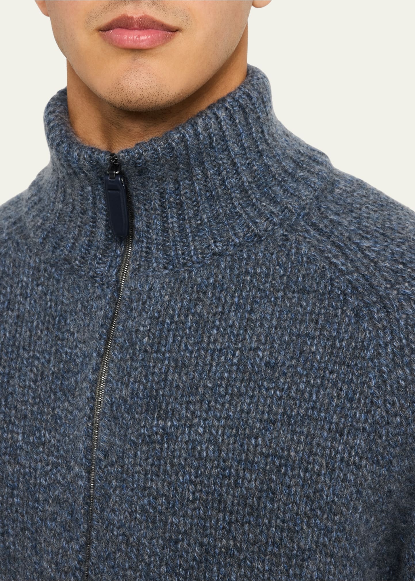 Men's Cashmere Mouline Zip Sweater - 5