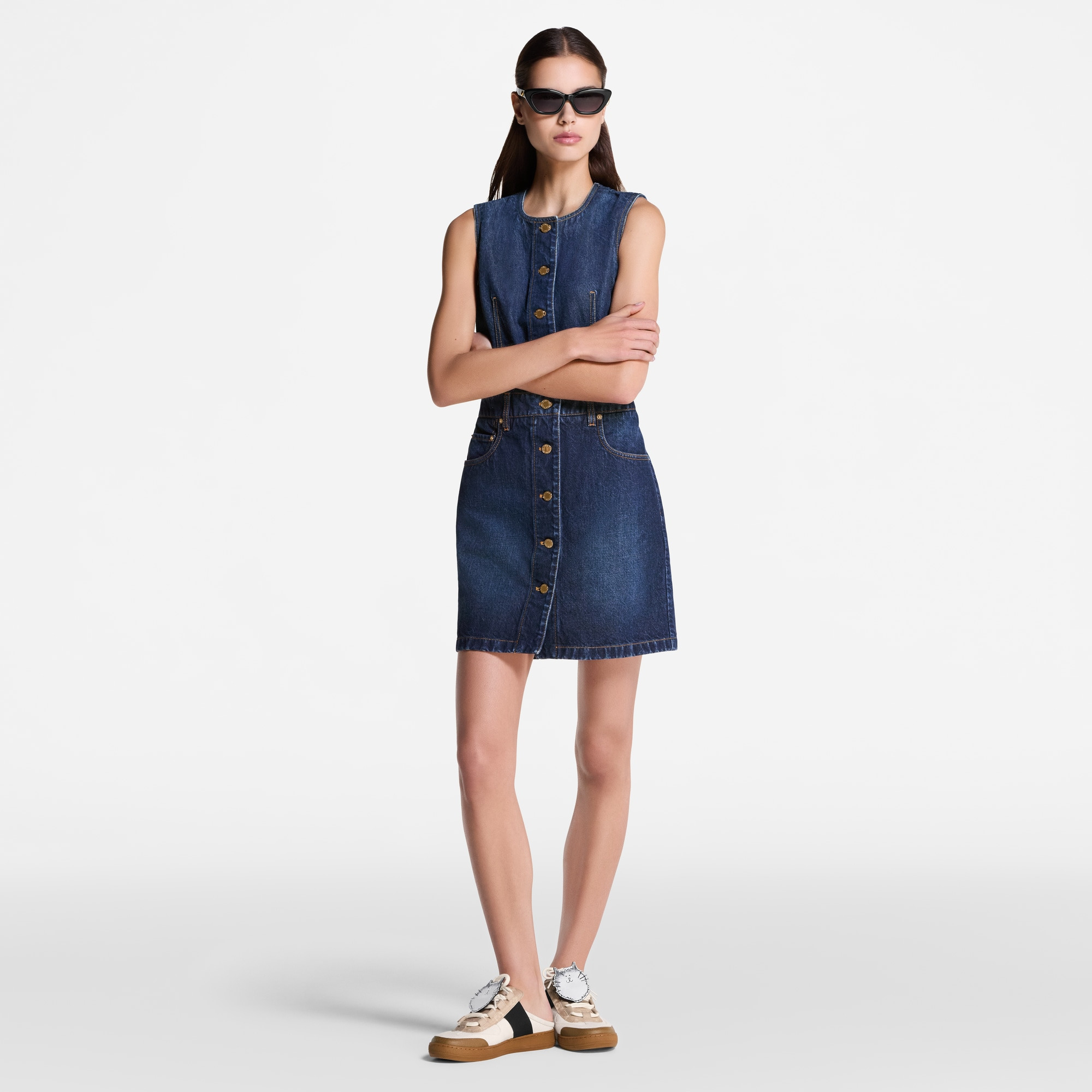 Button Front Washed Denim Dress - 6