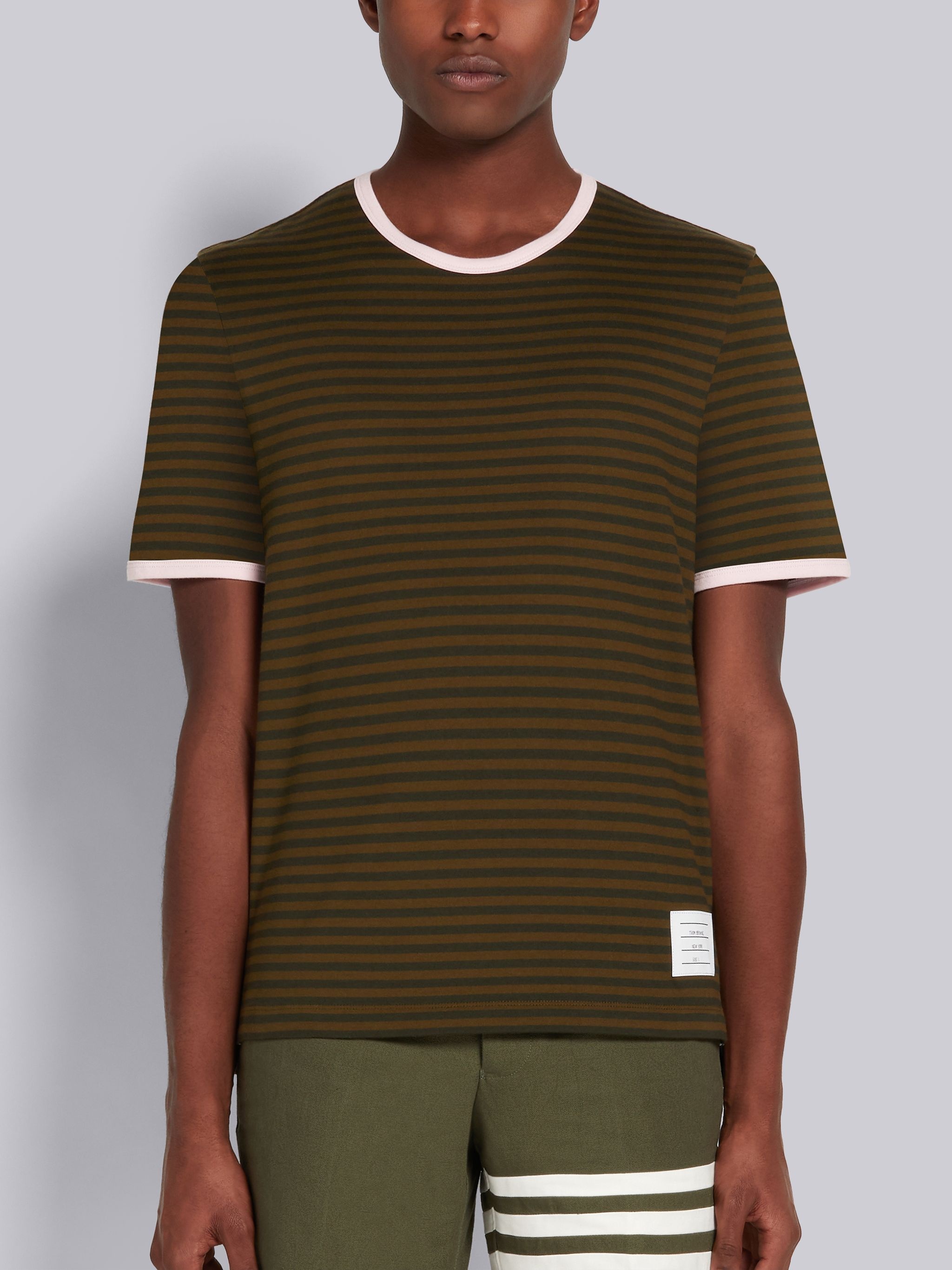 Dark Green Bicolor Stripe Jersey Short Sleeve Ringer Tee - 1