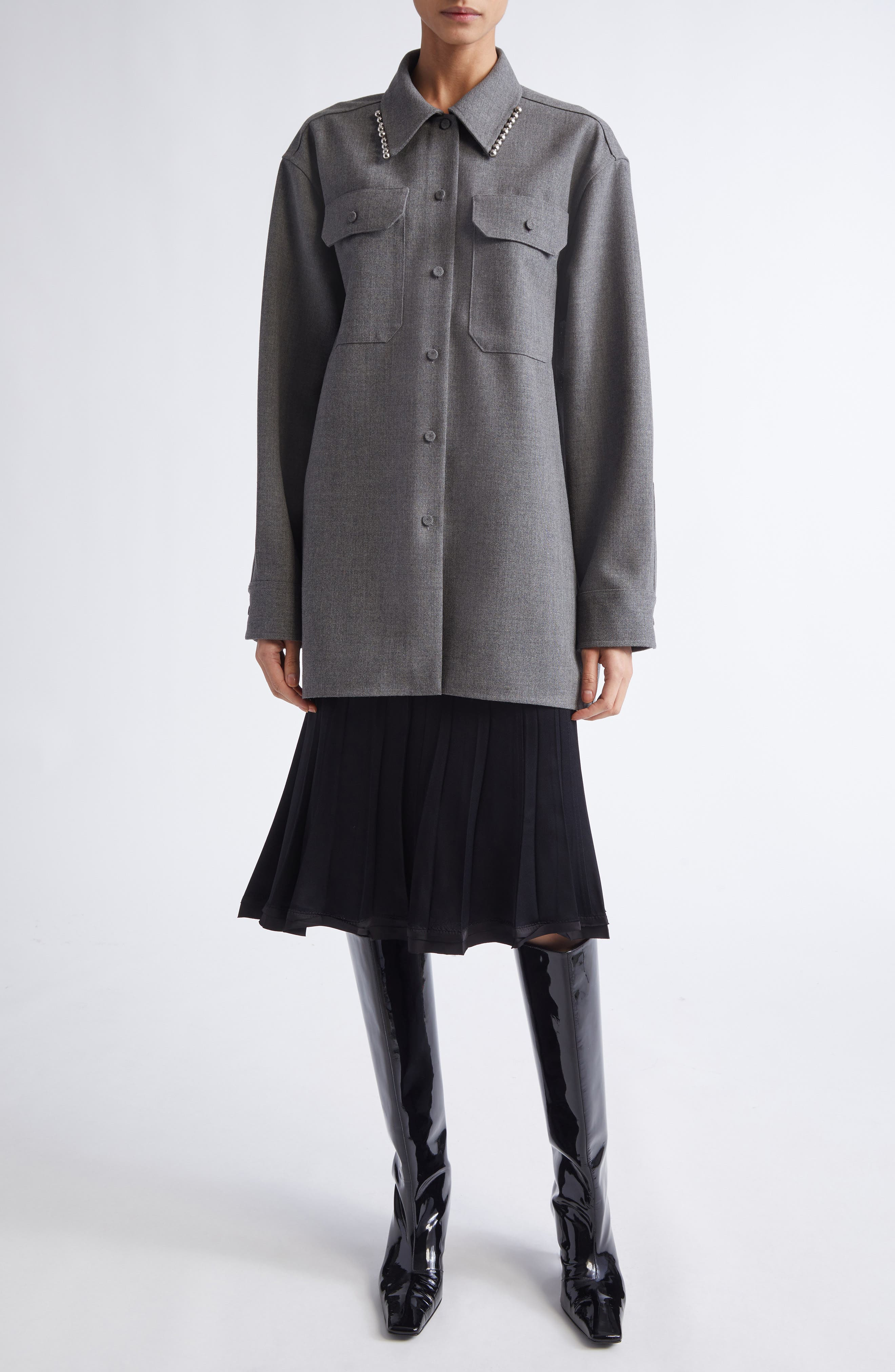 Jil Sander Relaxed Fit Utility Wool Canvas Button-Up Shirt in Volcanic Glass at Nordstrom - 2