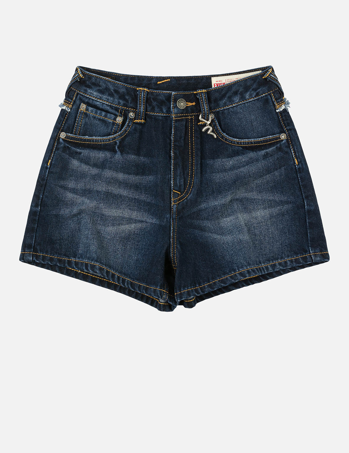 Distressed Kamon and Seagull Appliqué Embroidery Fashion Fit Denim Shorts - 4