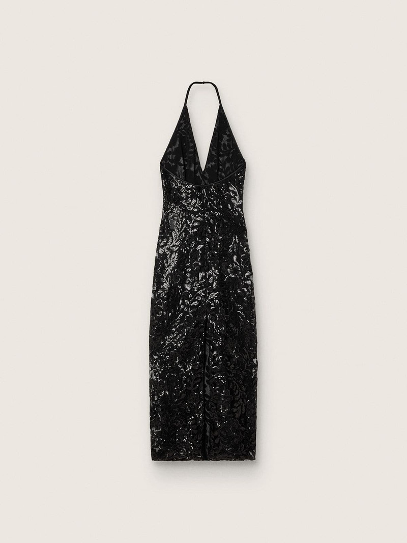 Golden Goose Women's long dress in tulle with floral embroidery in black sequins outlook
