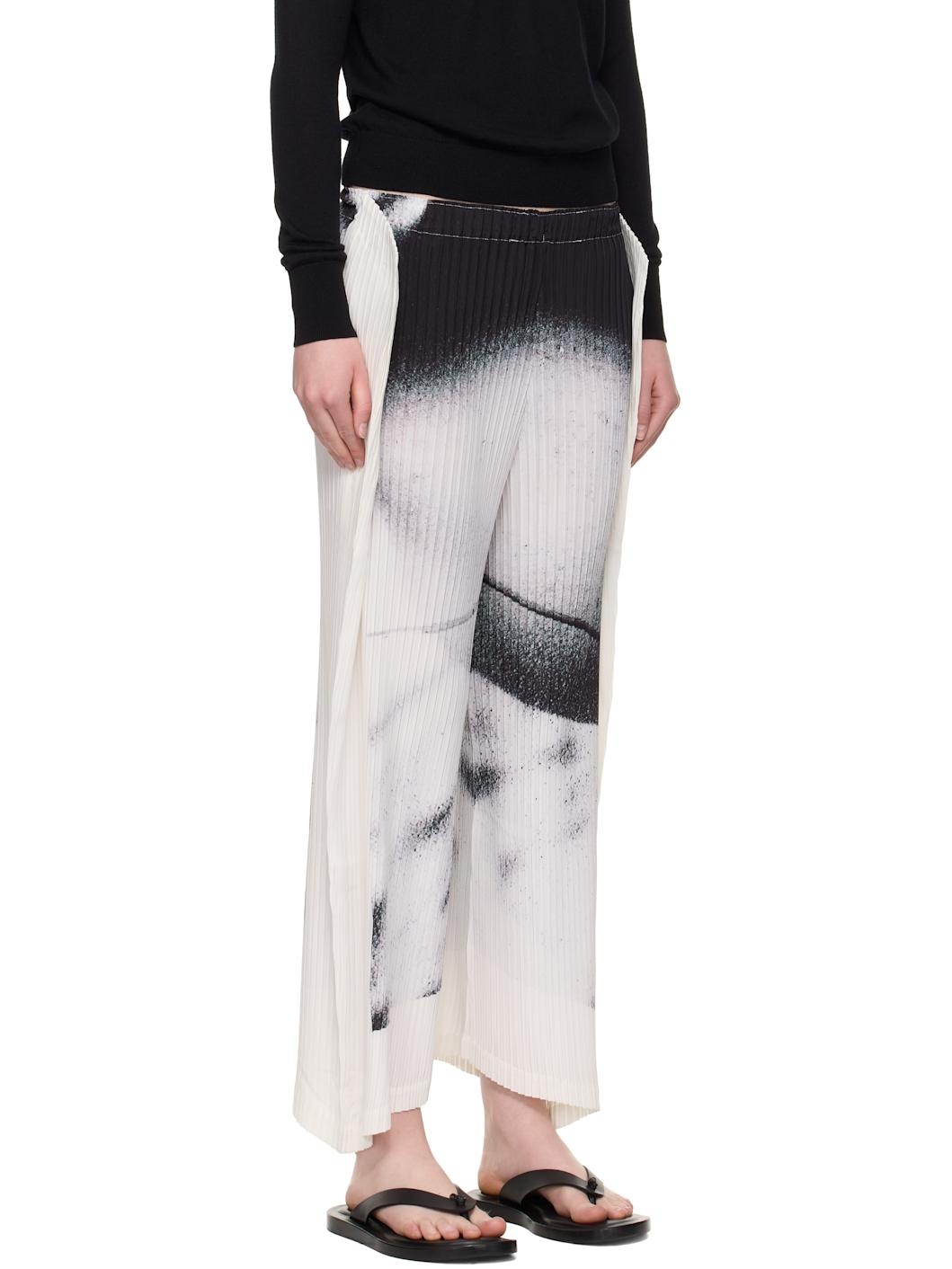White & Black Shadow Study Pleats Trousers - 2
