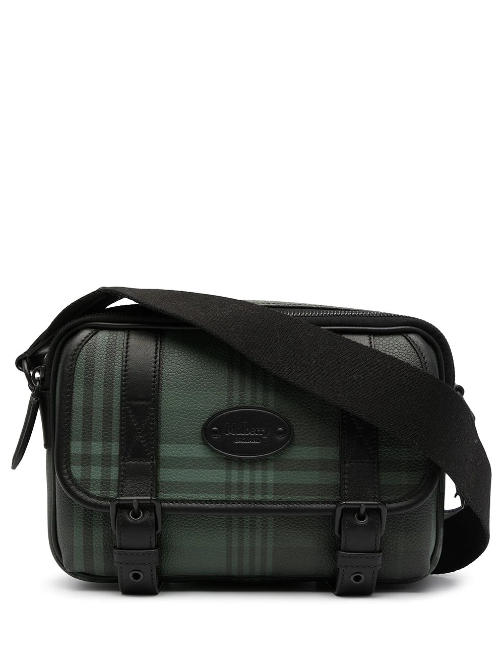 tartan check print messenger bag - 1