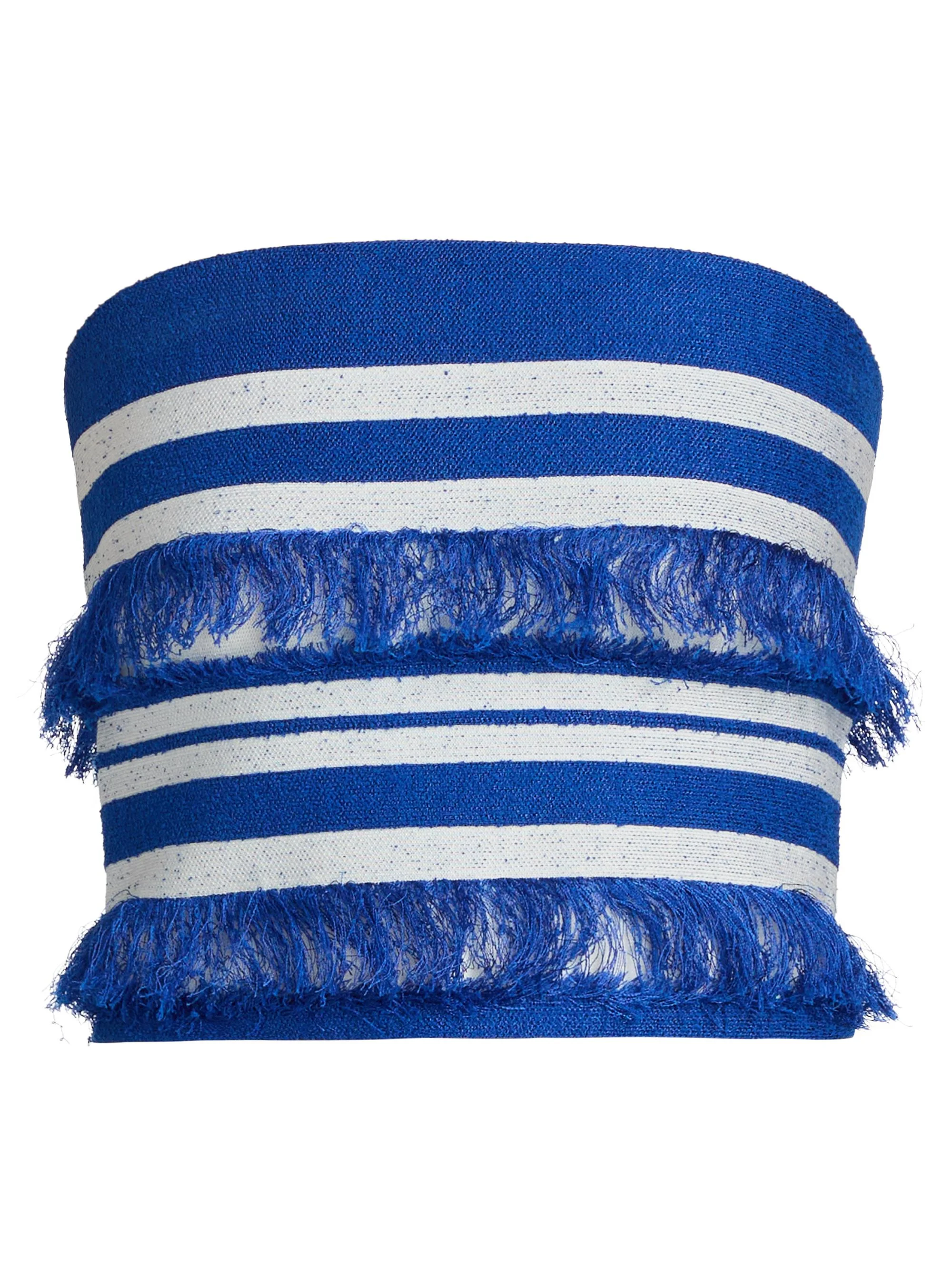 Women's Cairo Striped Fringe Knit Tube Top - Royal Blue Stripe - 1