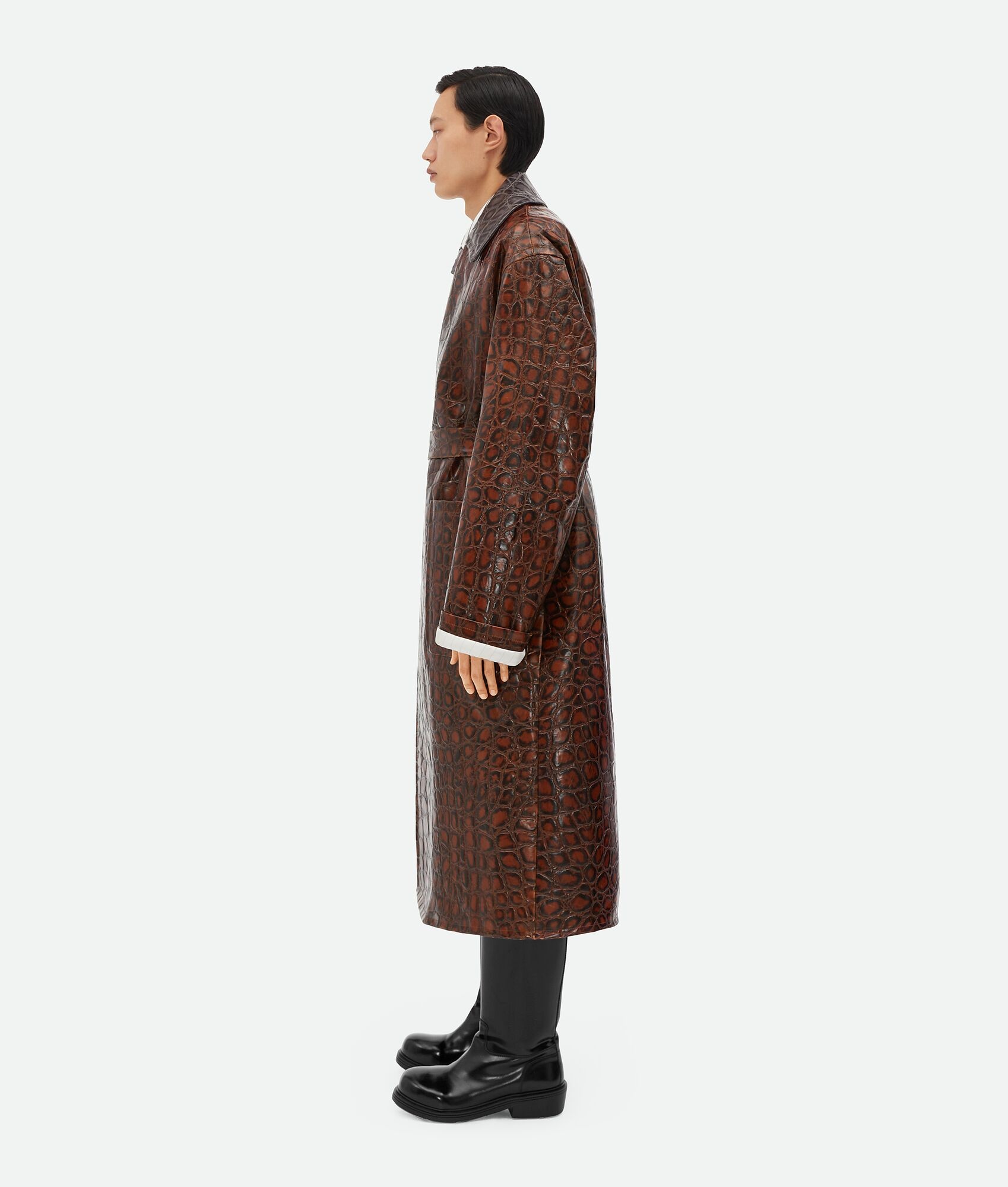 Crocodile-Effect Leather Coat - 2