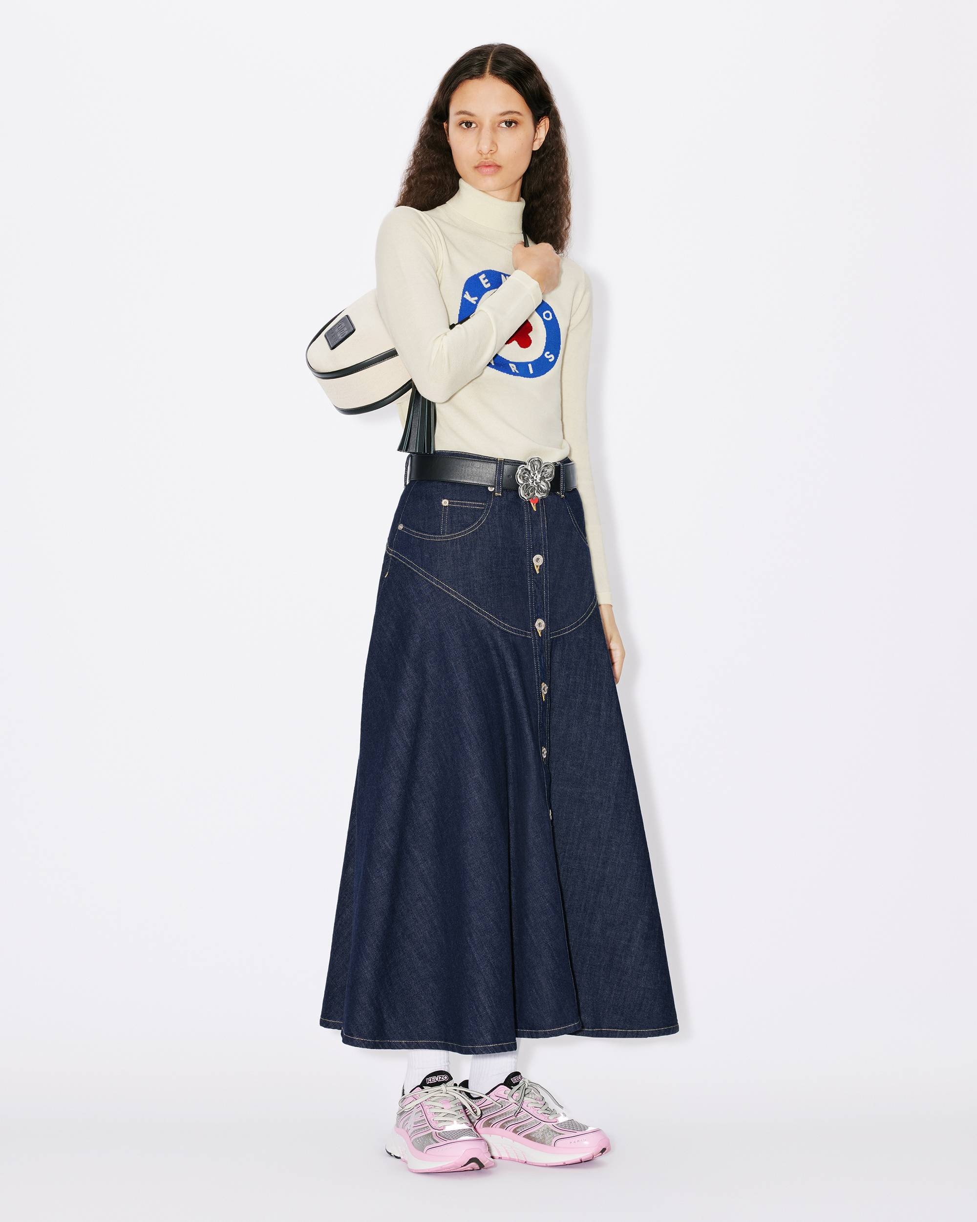 Long flared denim skirt - 3