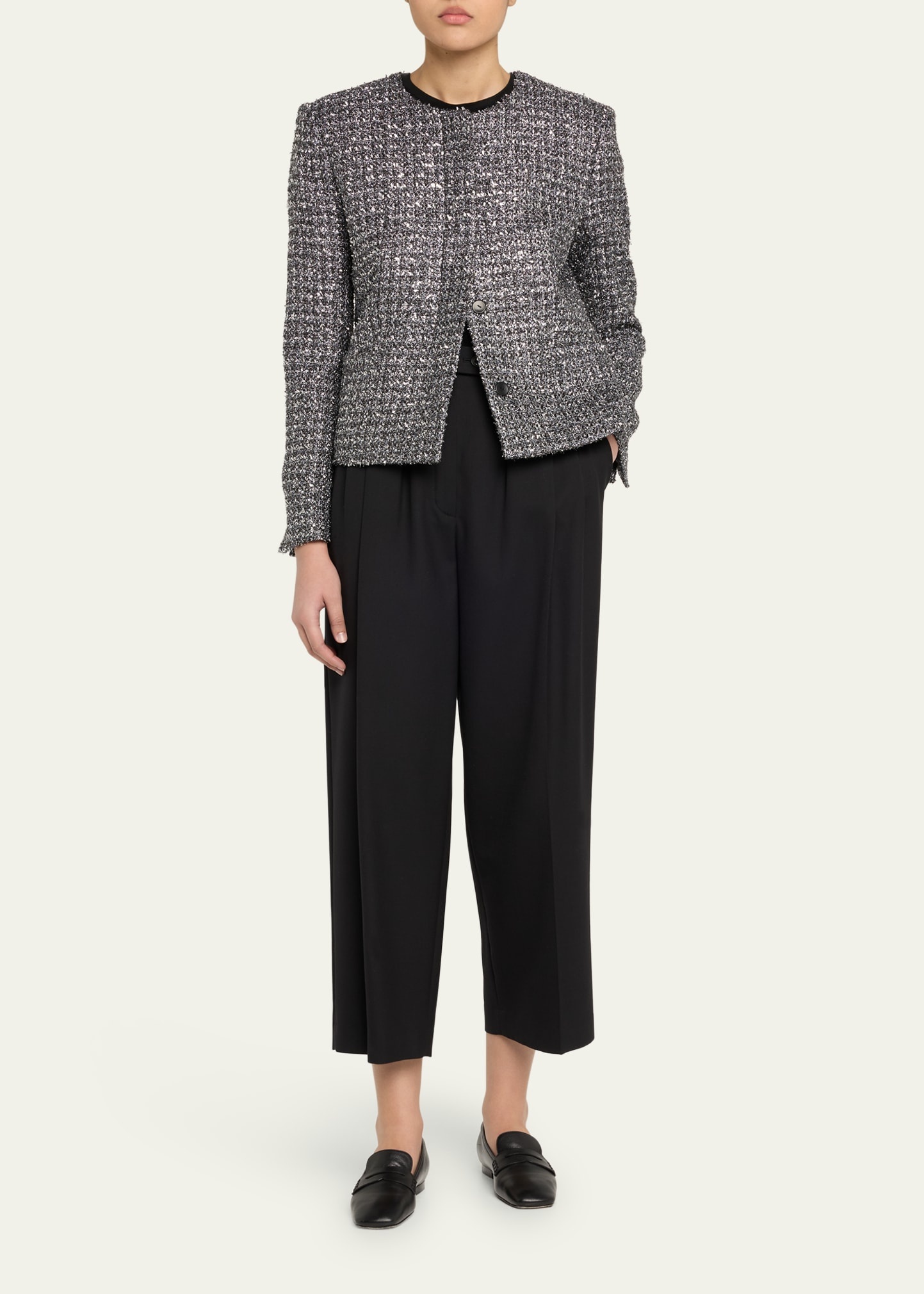 Metallic Paillette Tweed Shrunken Jacket - 2