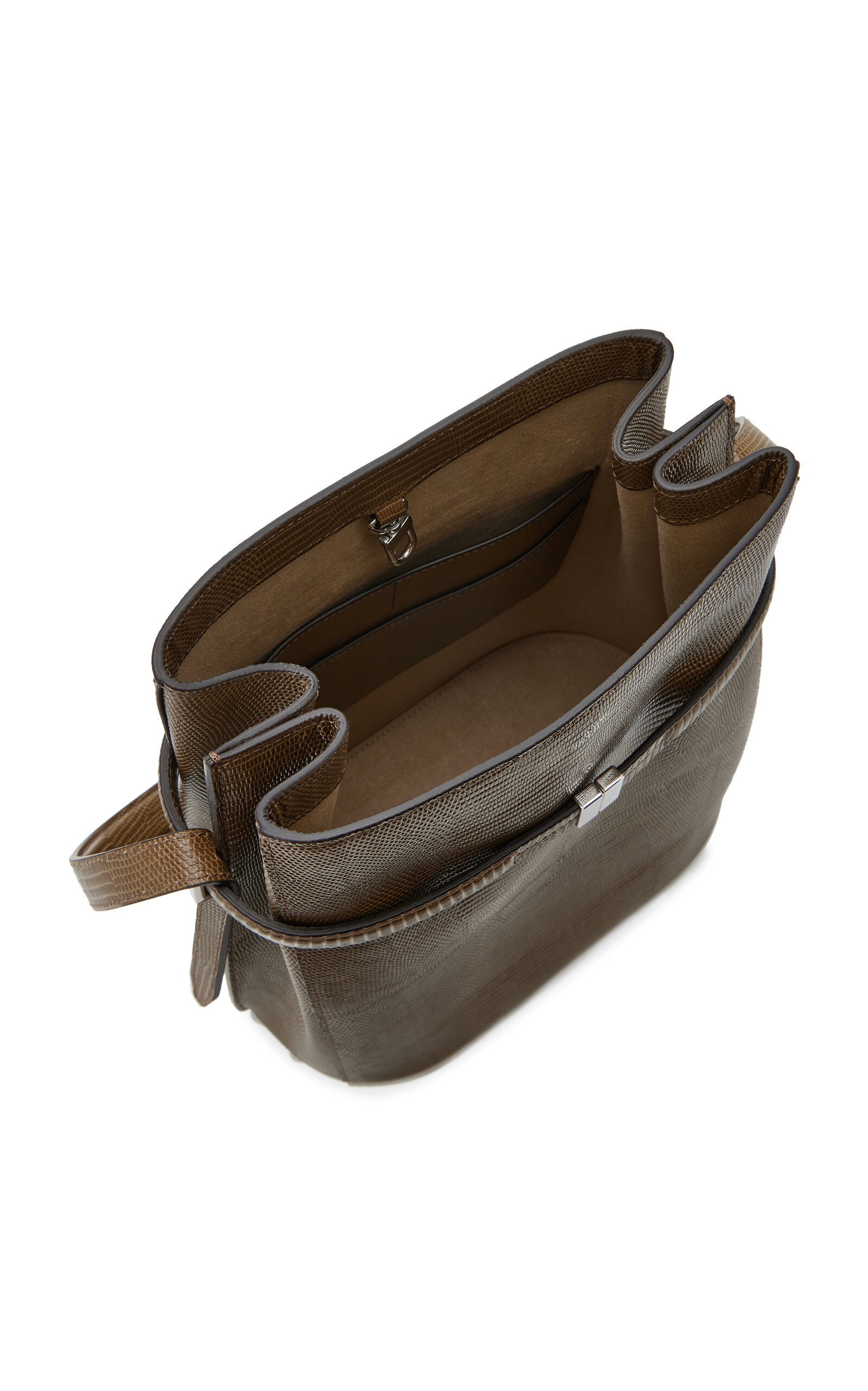 Belted Lizard-Embossed Bucket Bag dark green - 5