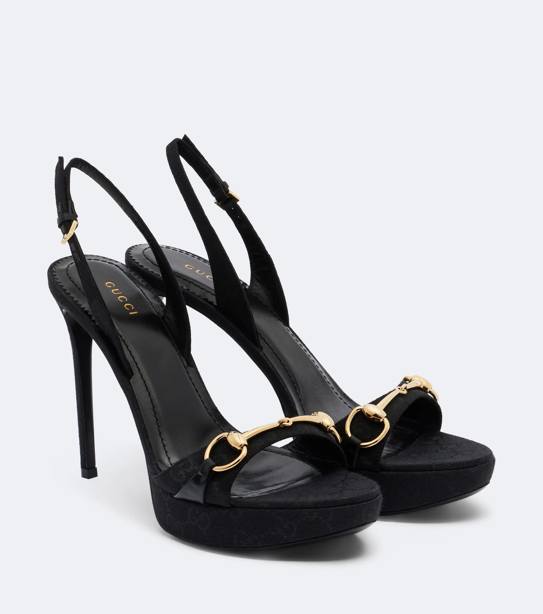 Donna Horsebit GG canvas slingback sandals - 1