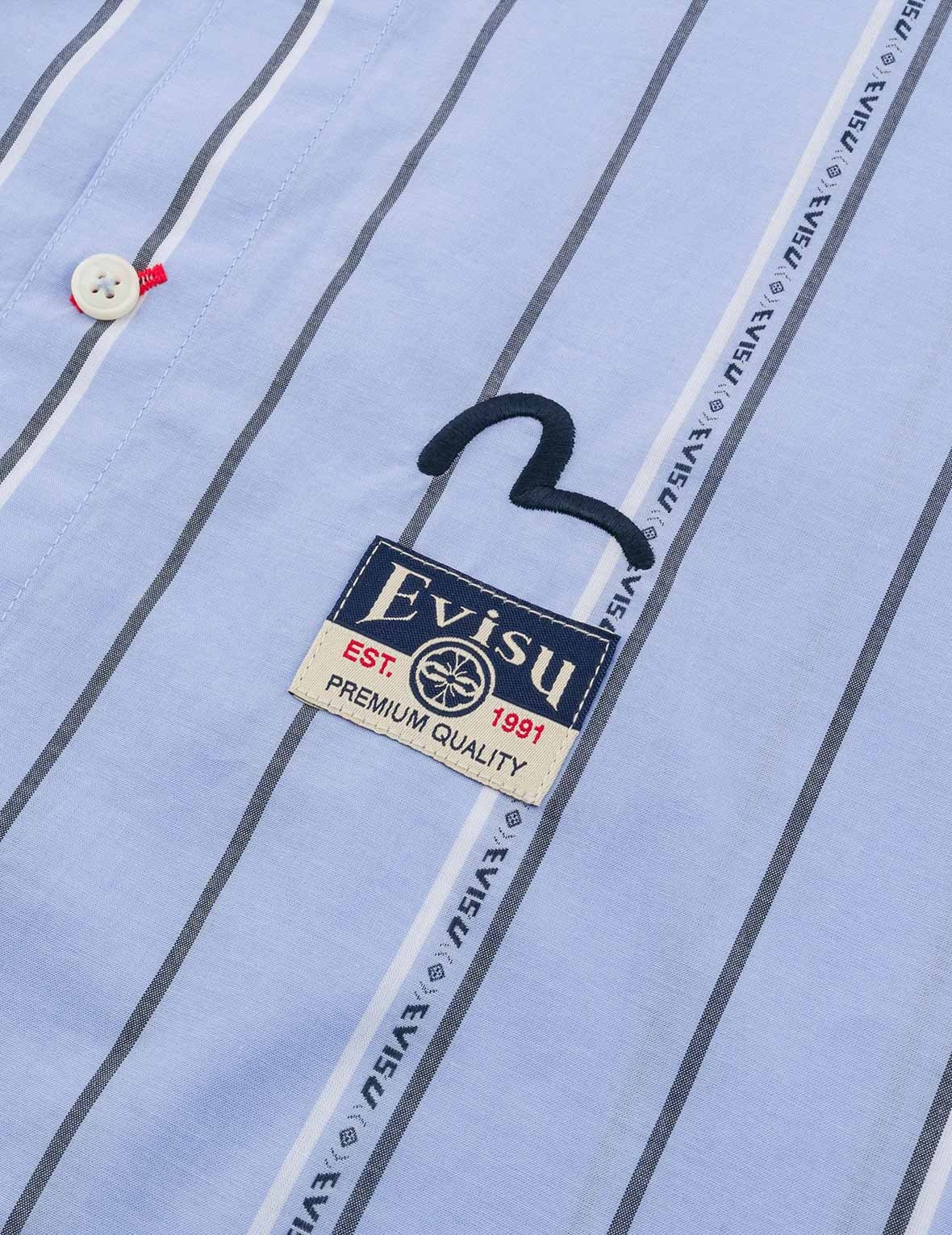 Striped Yarn Dyed Logo and Seagull Embroidery Fashion Fit Shirt - 8