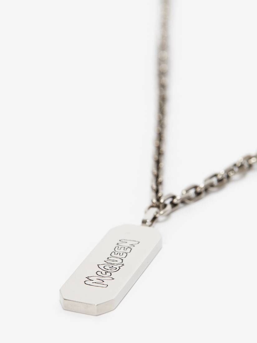 Men's McQueen Graffiti Tag Necklace in Antique Silver - 3