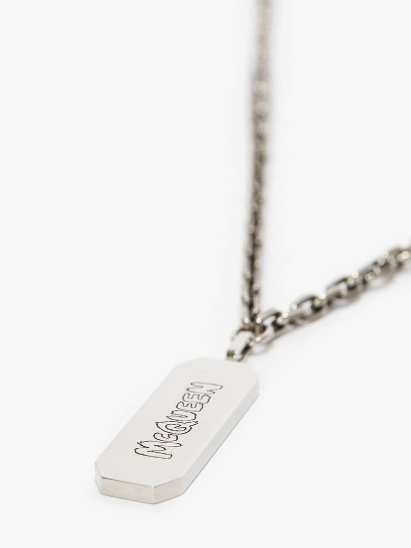 Men's McQueen Graffiti Tag Necklace in Antique Silver 3