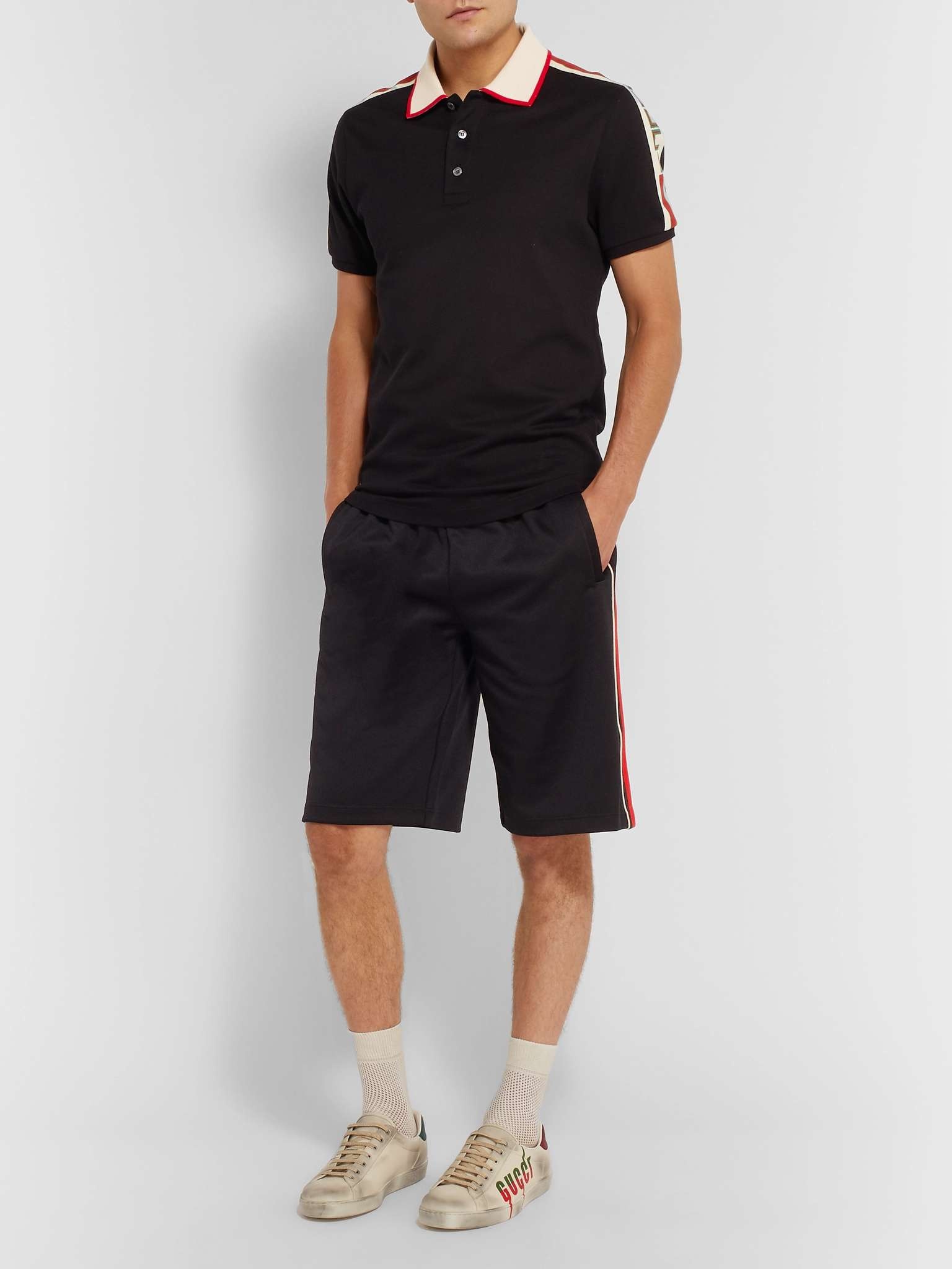 Wide-Leg Logo-Embroidered Webbing-Trimmed Tech-Jersey Shorts - 2