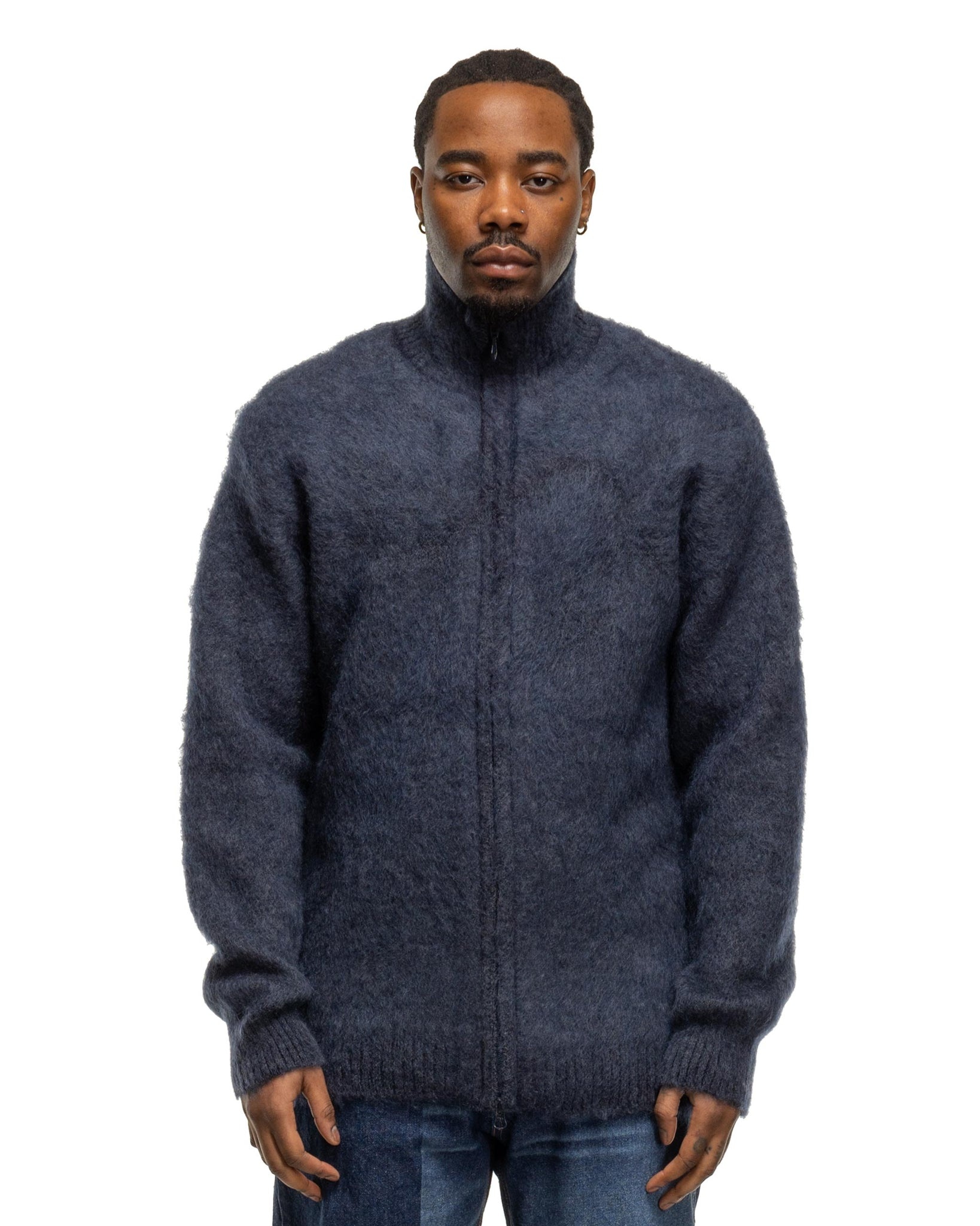 Zipped Mohair Cardigan - Solid Navy