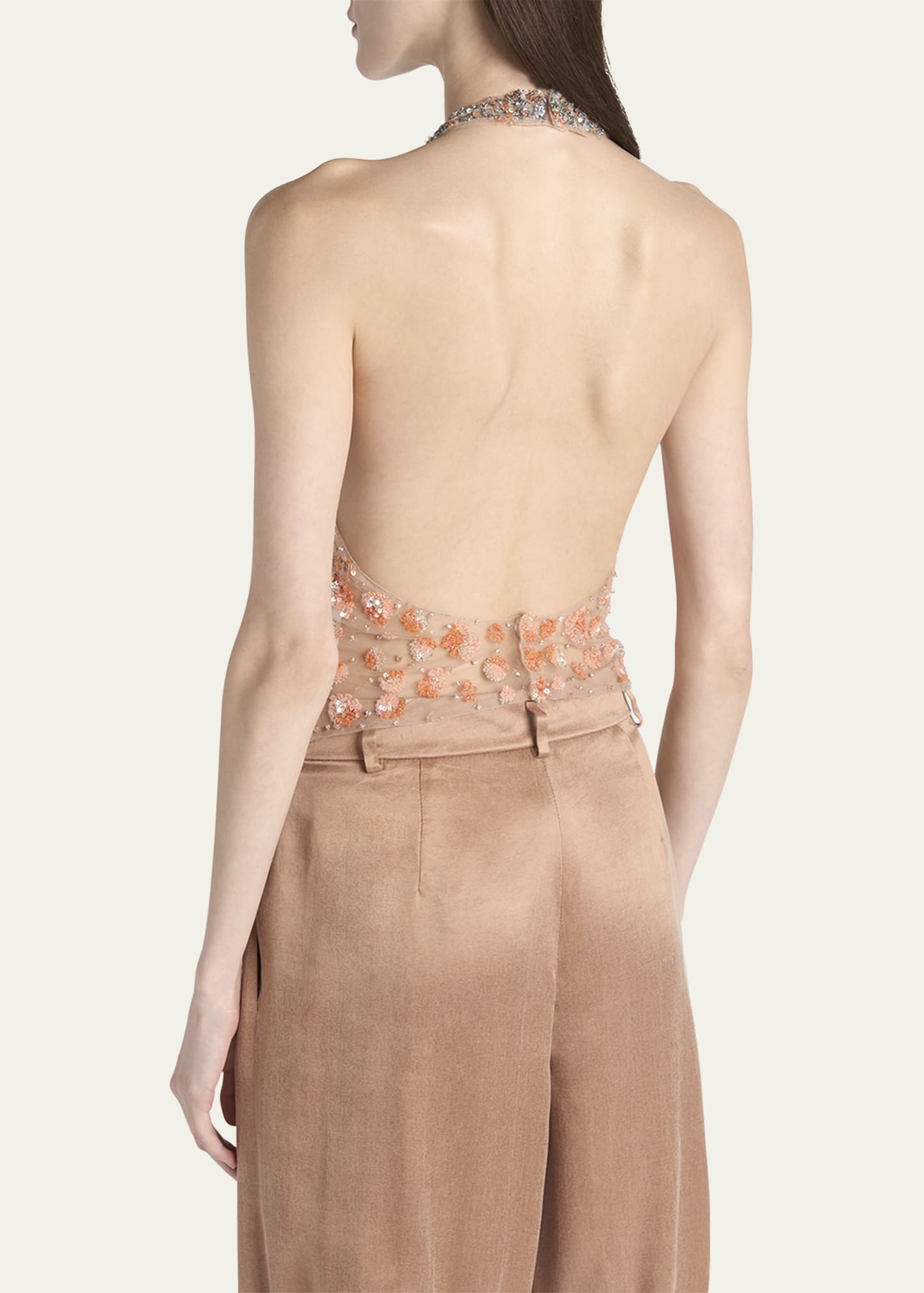 Halter Sequined Semi-Sheer Blouse - 3